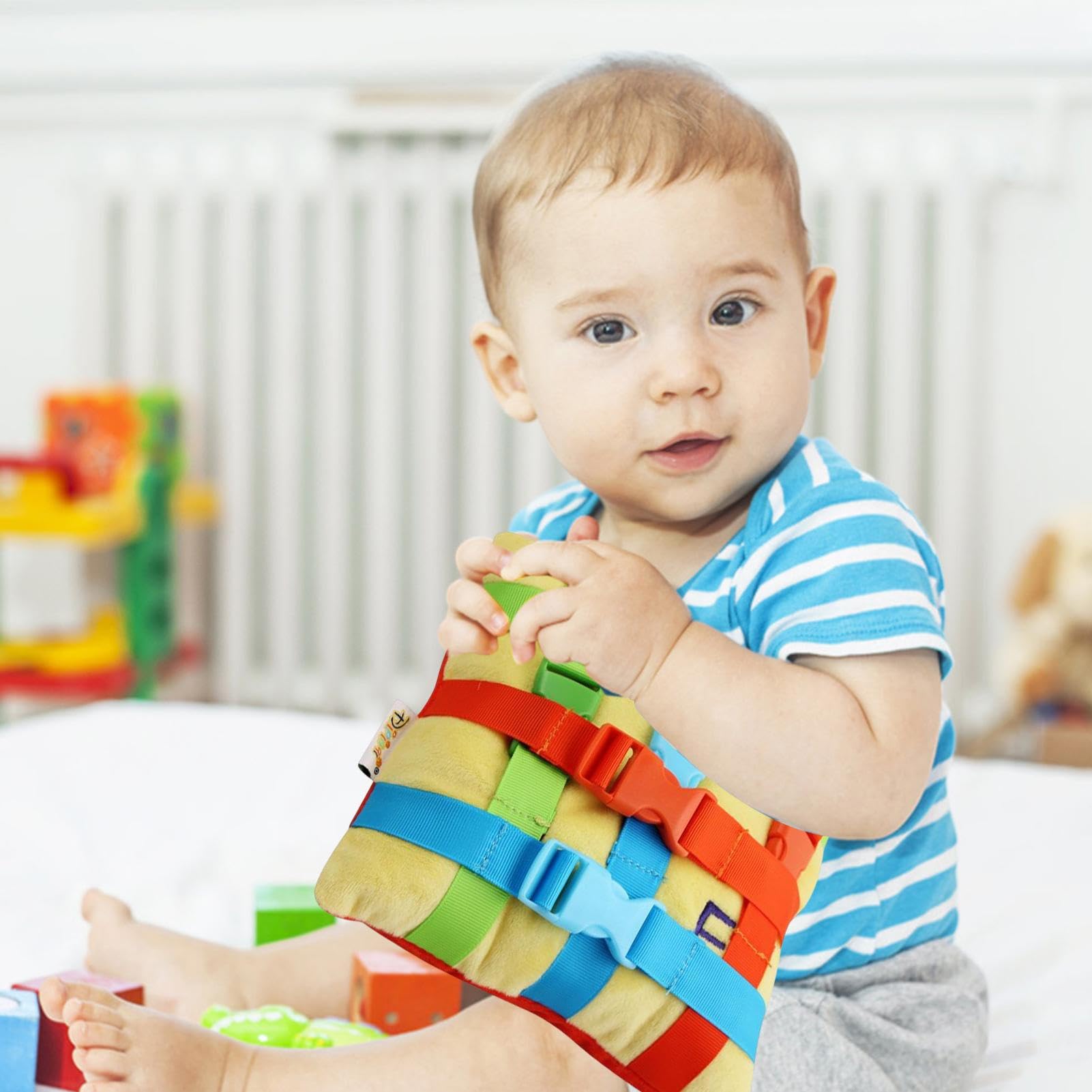 Cojín sensorial con hebilla: educativo para niños pequeños, muñeca con hebilla, educativo de motricidad fina, bolsillo interactivo con cremallera y forma de números, de