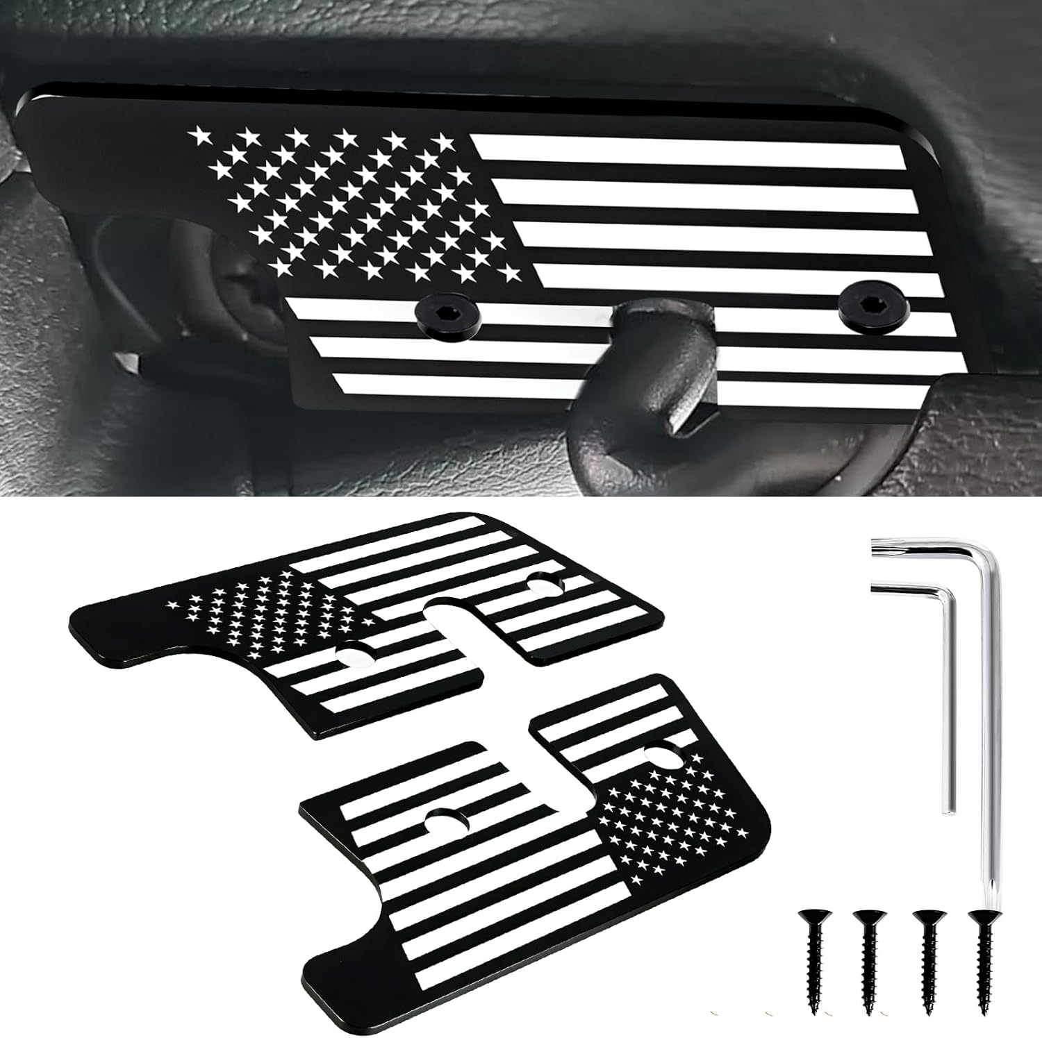 Upgraded 2PCS Sun Visor Repair Kit,Aluminum Alloy American Flag Sun Visor Clips Compatible with Jeep Wrangler JK 2018,JL 2018-2023,2020-2023 Gladiator Accessories. (White)