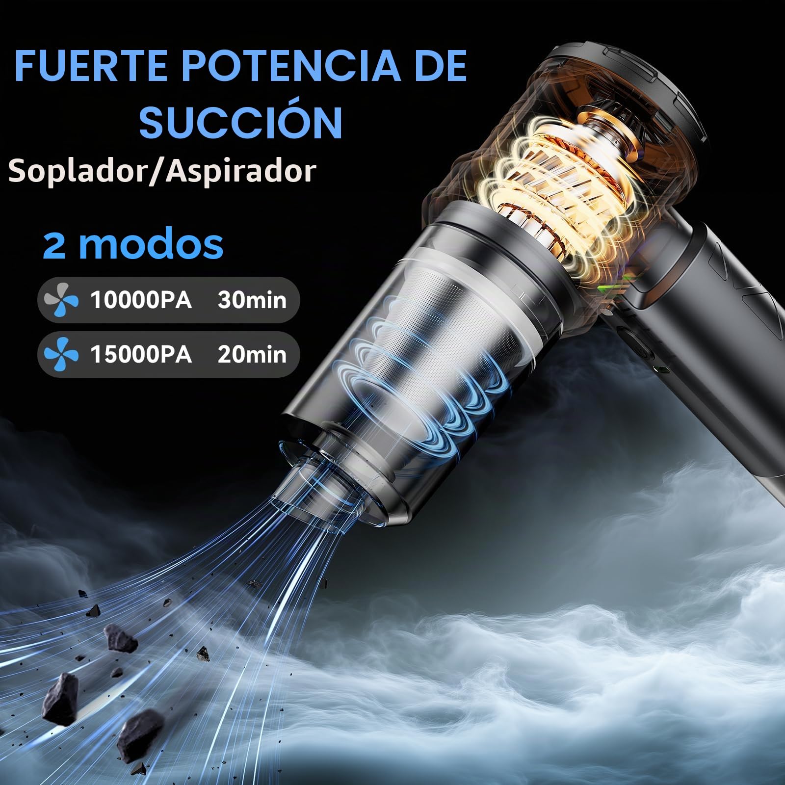 Aspirador de Mano, 25000Pa Aspiradora sin Cable Coche 5 en 1 con Motor sin Escobillas, 2 Niveles de Succión, Mini Aspira Auto para casa, Auto, Oficina y Pieles de Animales domésticos