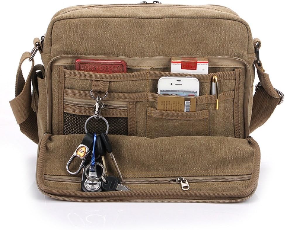 Mens Messenger Bag Canvas Shoulder Bag for Women Multi-pocket Travel Purses Satchel Work Handbag Crossbody Bag