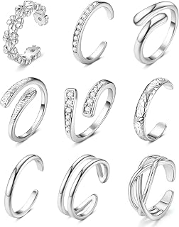 SMORI Gold/Silver Plated Toe Rings for Women Non Tarnish 14K Gold/White Gold Plated Adjustable Toe Rings Dainty Flower CZ Band Open Toe Ring Waterproof Beach Foot Jewelry Set for Summer