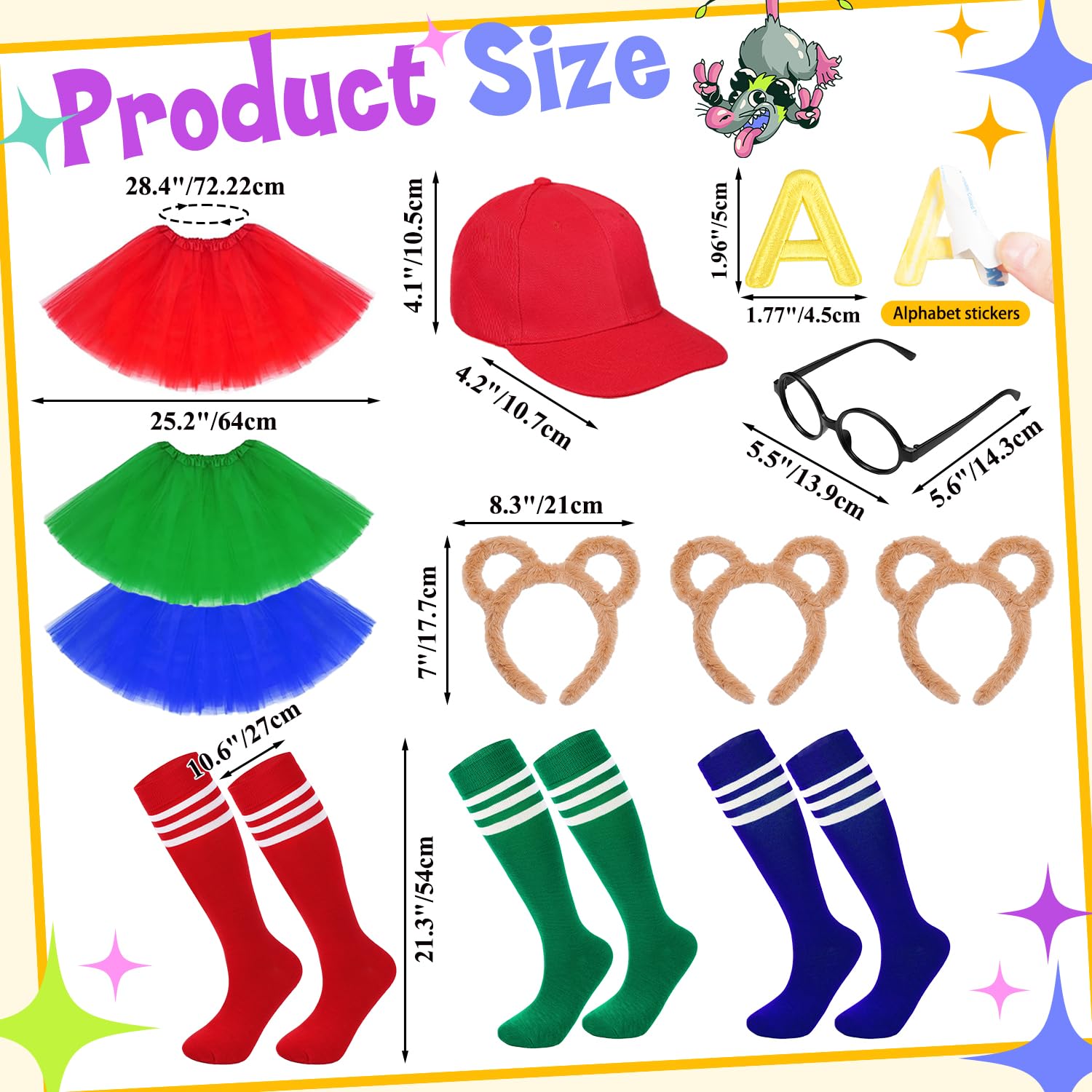 iZoeL Chipmunk Costume Set Girls World Book Day Costumes Girls, Chipmunk Ears Headband Hat Tutu Skirt Socks - Image 2