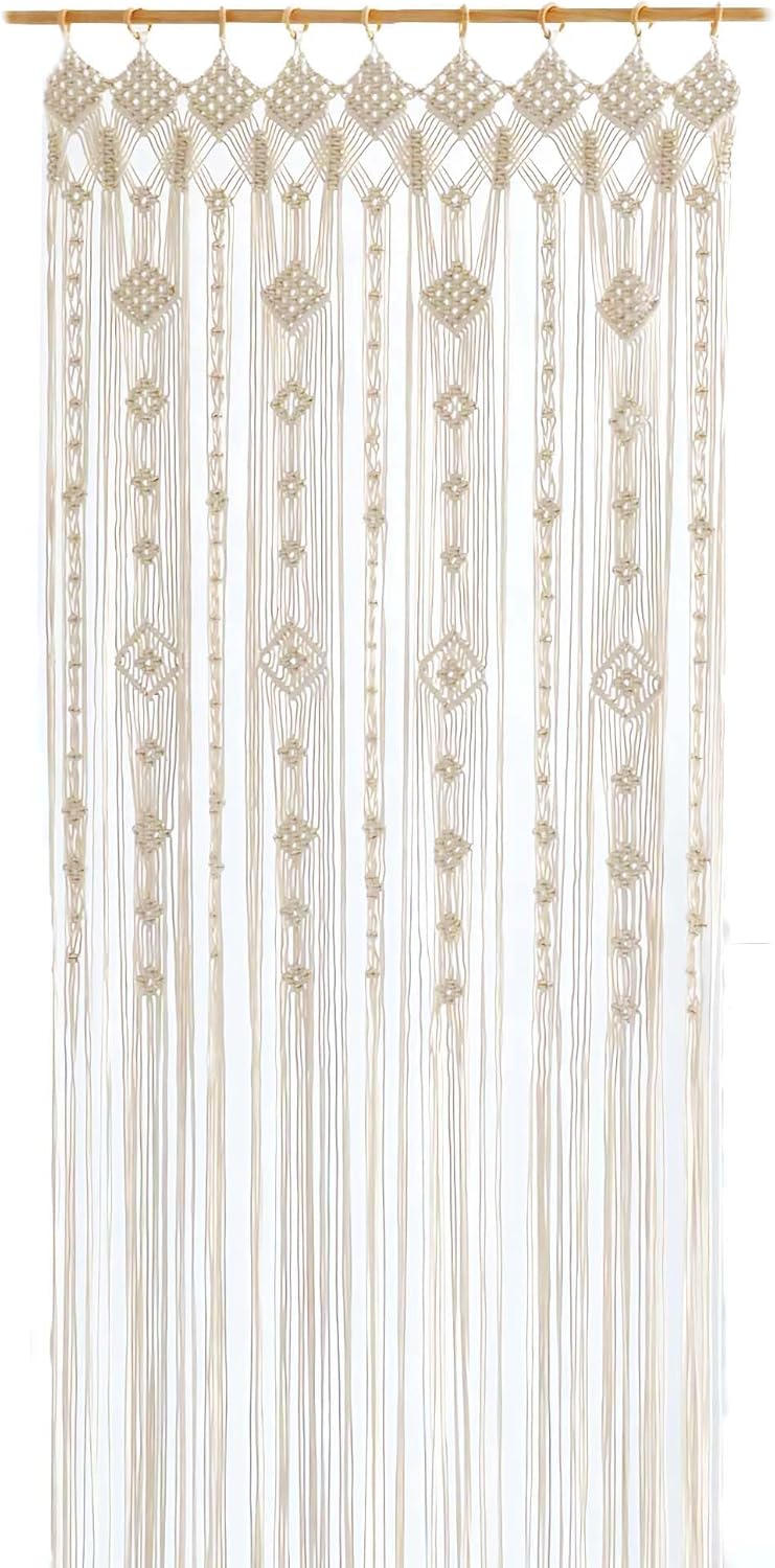 Boho Macrame Window Curtain Room Divider Doorway Curtain 79 x 35 Inches Large Long Macrame Wall Hanging for Living Room Bedroom Bohemian Home Decor Wedding Backdrop, Gypsophila - 1 Panel L 35"W x 79"L (Pack of 1) Gypsophila