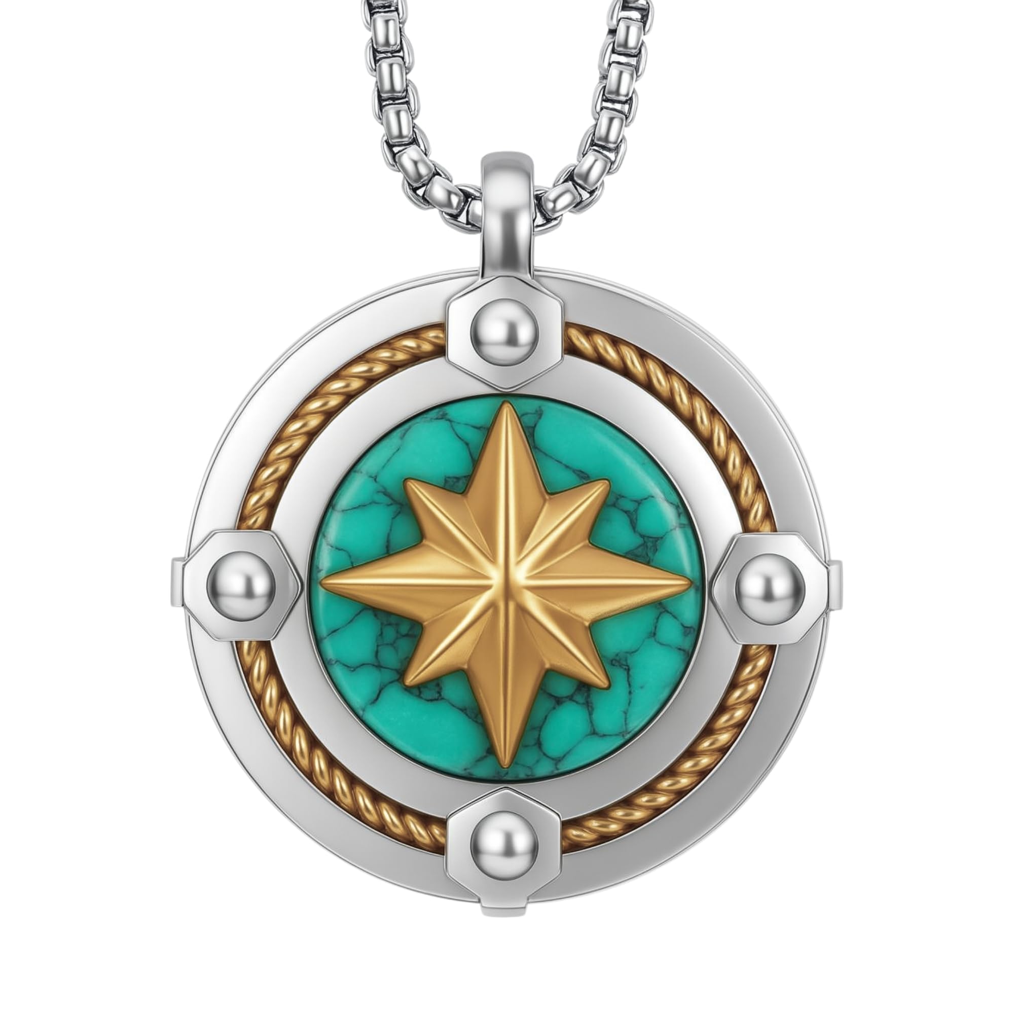 Collana Uomo Rosa dei Venti in Acciaio Inossidabile | Pendente Bussola Nautica | Catena Regolabile Fino a 50 cm | Gioiello Regalo Elegante Stile Marina Militare (l)
