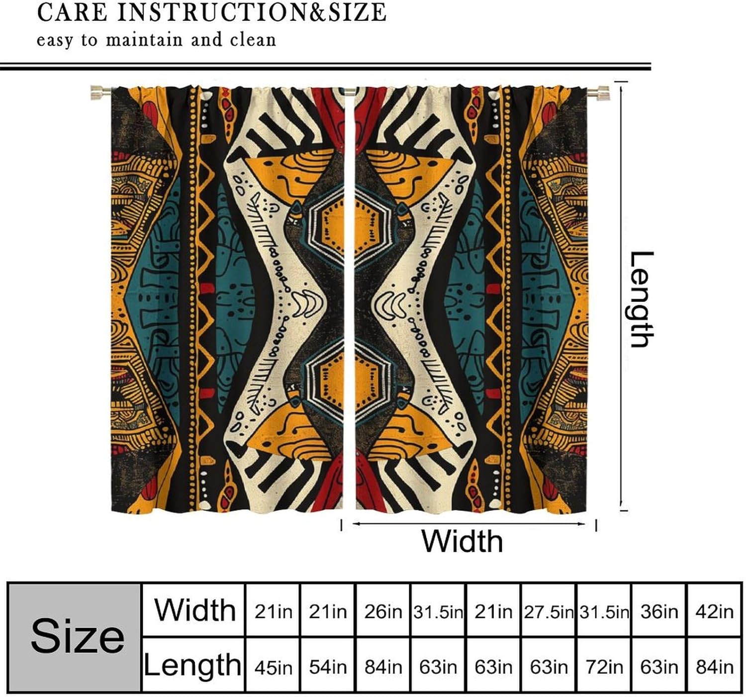 African Tribal Curtains, Tribal Ethnic Style Totem Geometric Pattern for Room Decor, Print Drapes for Living Room Bedroom Kitchen 2 Panel Set 20.5" W X 45" L - Image 2