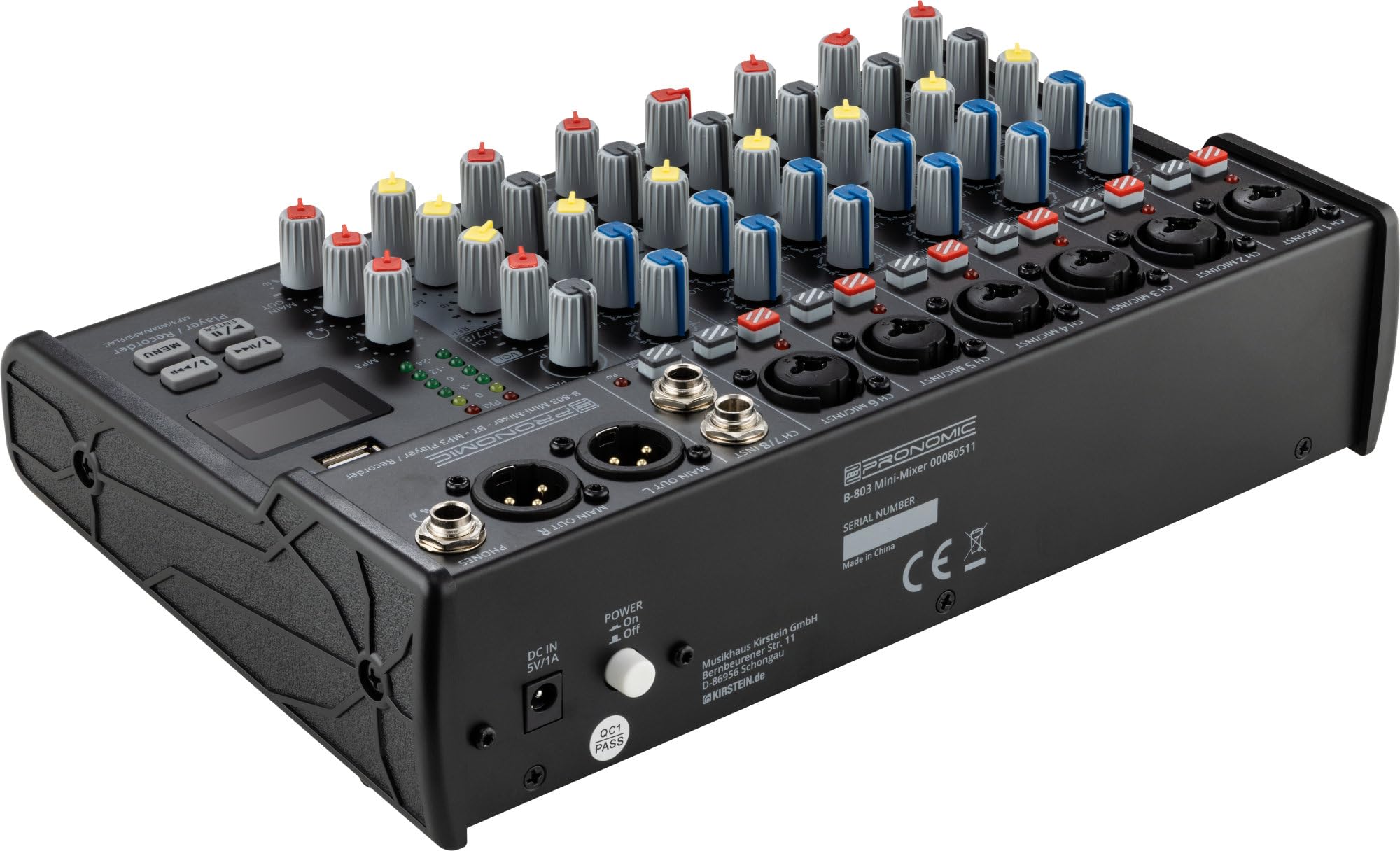 Pronomic B-803 Mini-Mixer mit Bluetooth und USB-Recording, 3mm Klinke | Kompakter 8-Kanal Mixer, 6 Mono-Kanäle mit symmetrischem XLR/Klinke-Eingängen, 1 Stereo-Kanal mit Klinke-Eingängen, 45 kg
