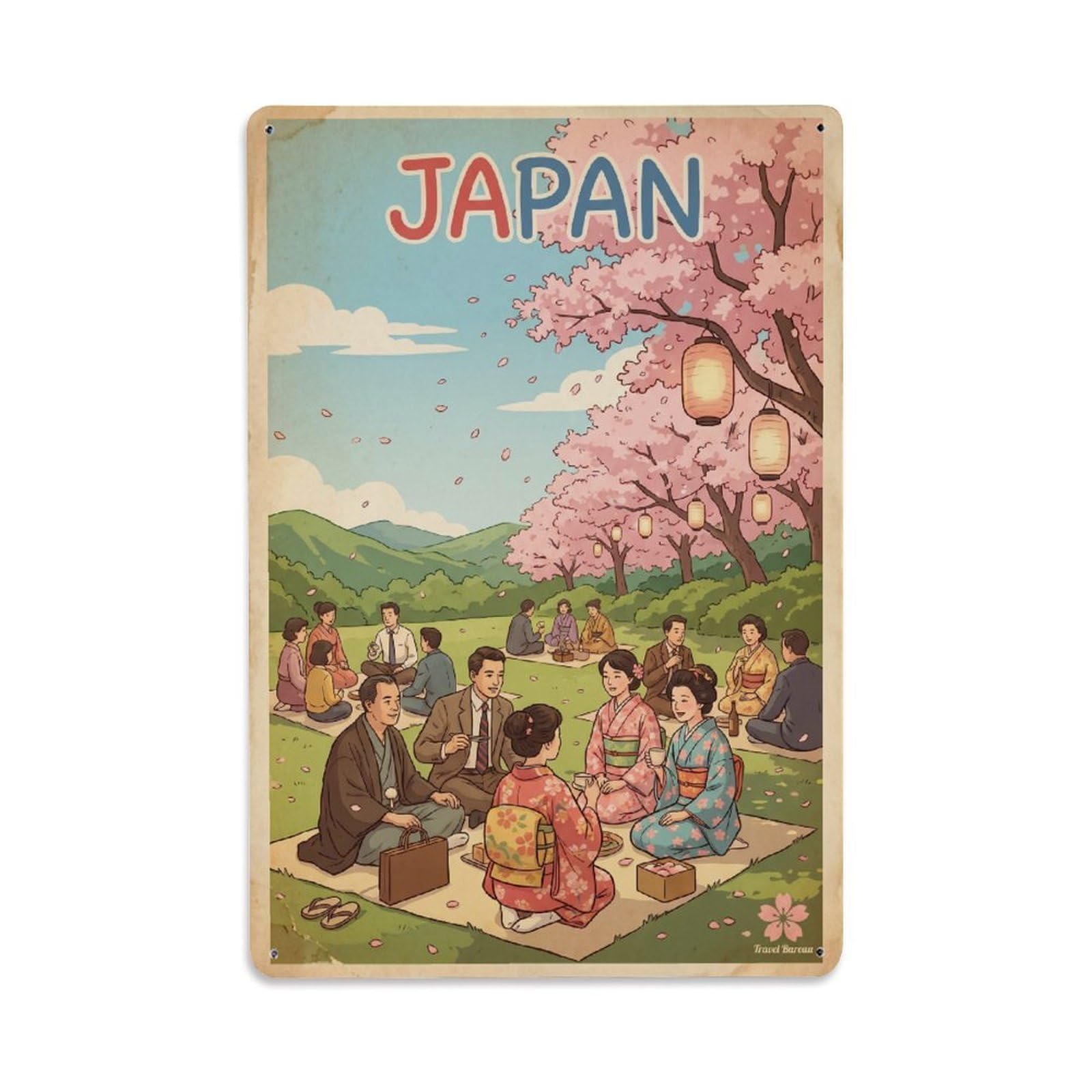 Metal Tin Sign Vintage Travel Japan Blossoms
