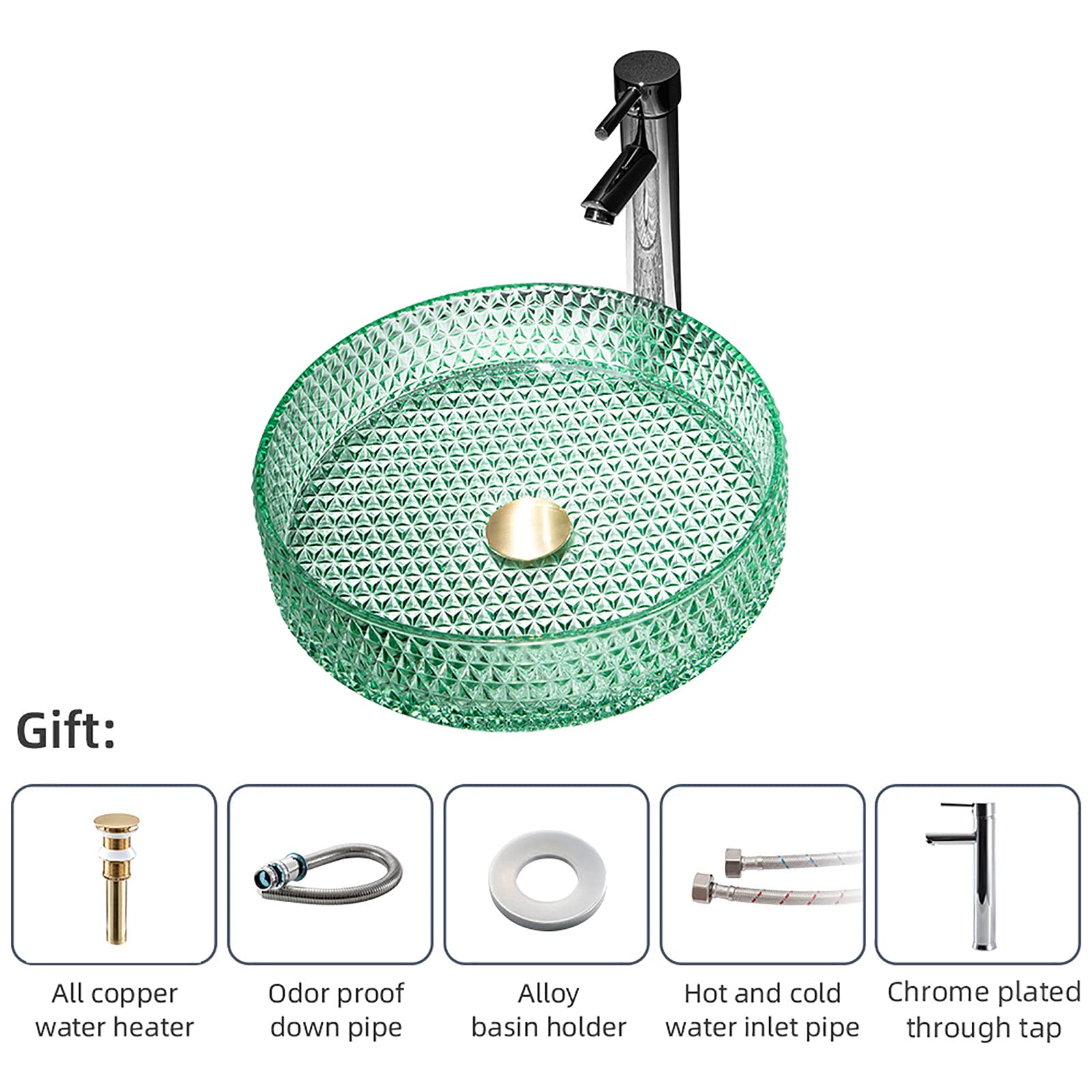 Lavabo de baño Vanidad Recipiente de Vidrio Lavabo Tazón Lavabo cilíndrico sobre encimera Lavabo sobre encimera Lavabo artístico con Grifo y desagüe emergente,Black