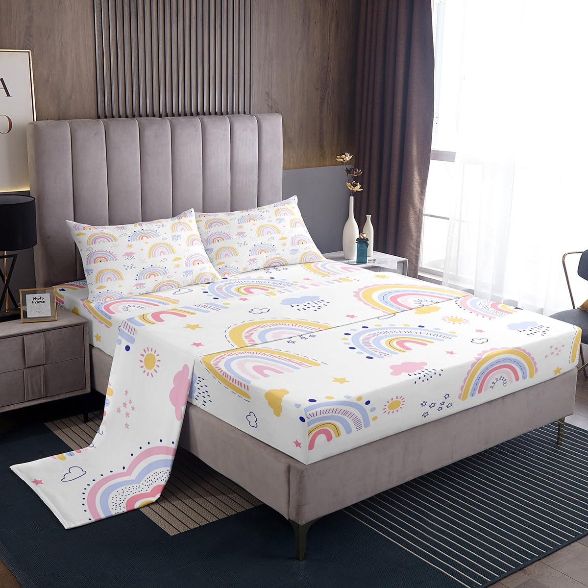 Set Lenzuola Letto Singolo Bambina Arcobaleno 3 Pezzi: Microfibra Morbida Con Tasca Profonda 38 Cm E Federa