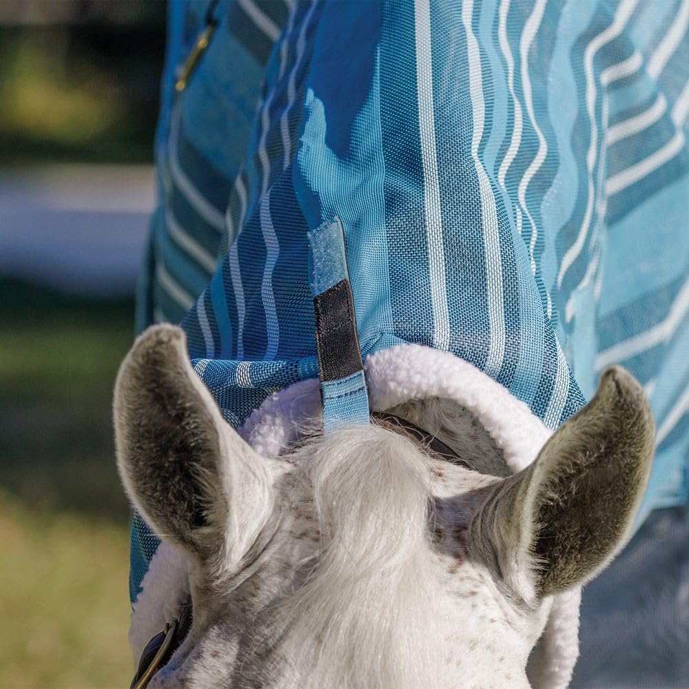 Schneiders Dura-Mesh II Striped Fly Neck Cover for Horses | Enhanced Horse Protection & Comfort | SilverTek Technology | 70% UV Protection | Color Navy | Size Medium