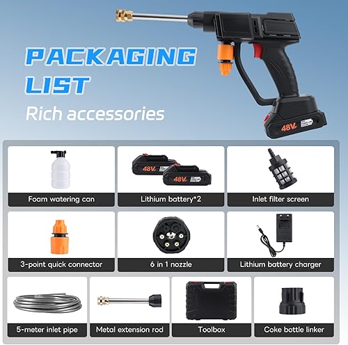Miniatura 3 de Lavadora a presión inalámbrica portátil, lavadora a presión inalámbrica con batería con boquilla 6 en 1, caja de herramientas y manguera de 16 pies,