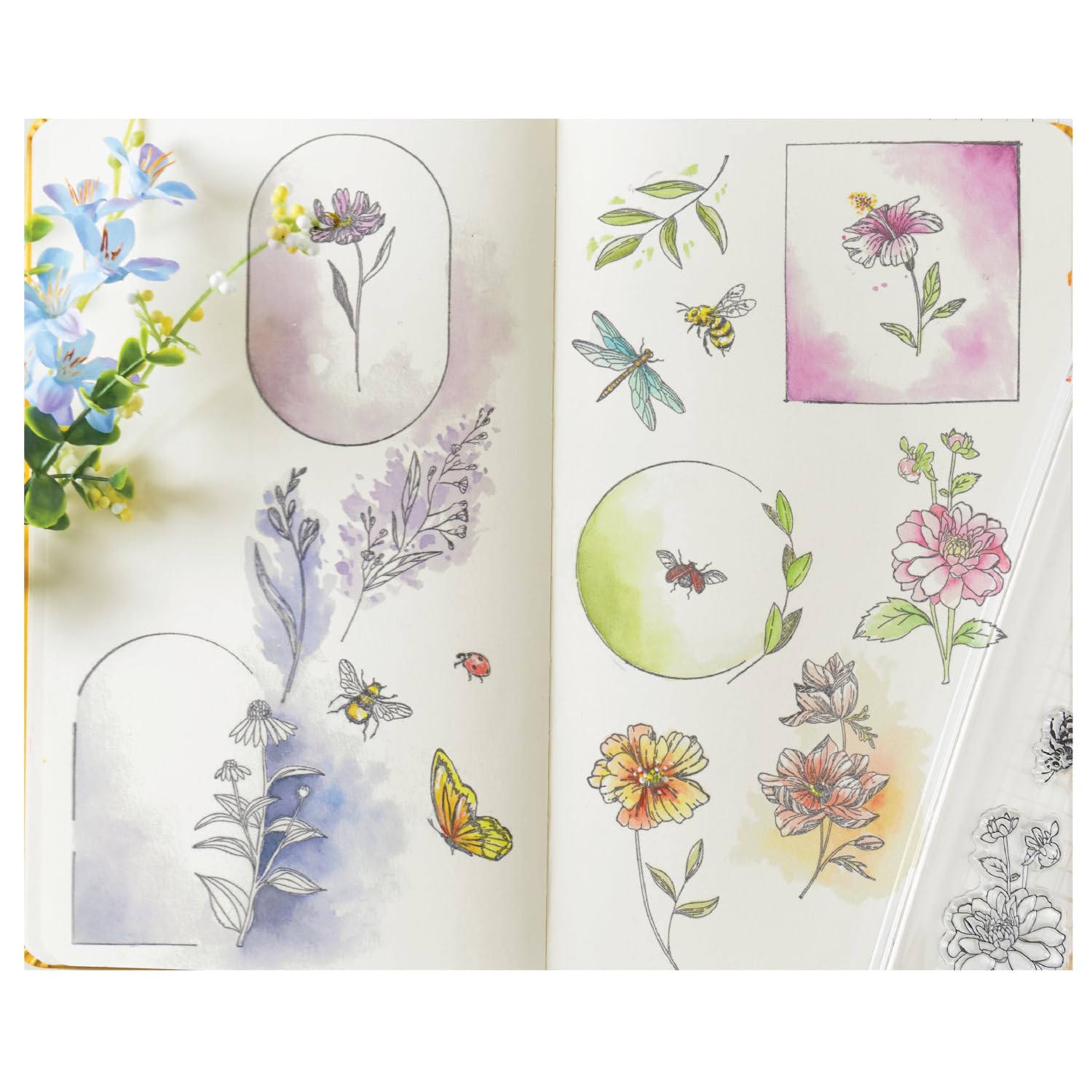 Sizzix Clear Rubber Stamp Set, Floral Frames & Mini Flowers by Willow Wolfe, 18 Stamps