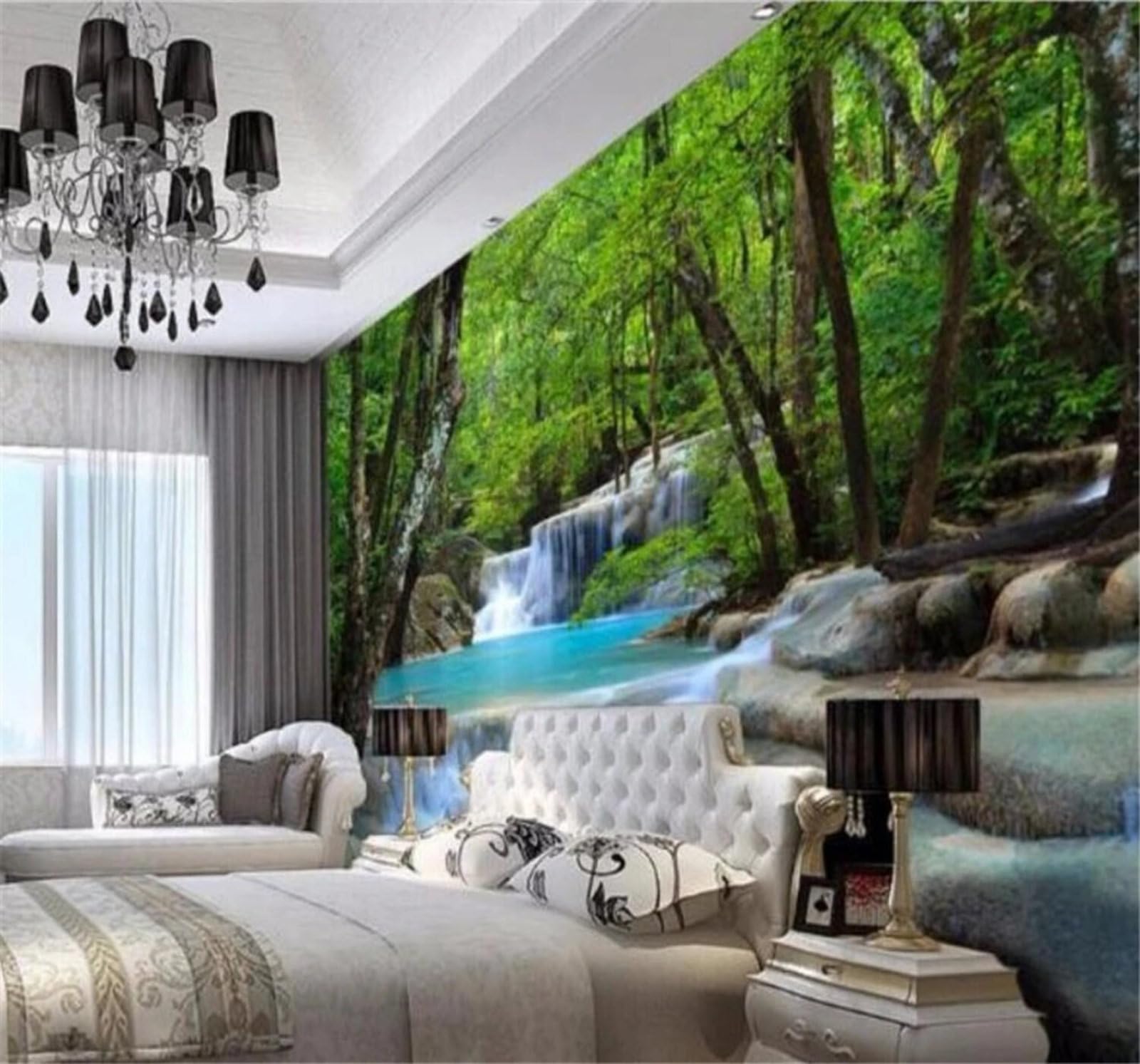 Xlming 200Cm×140Cm(B×H) Fresh Green Forest River Scenery 3D Wallpaper Luxury Silk Study Dining Feature Sofa Grey Bedroom Living Room Tv Decorative Wall-200Cm×140Cm