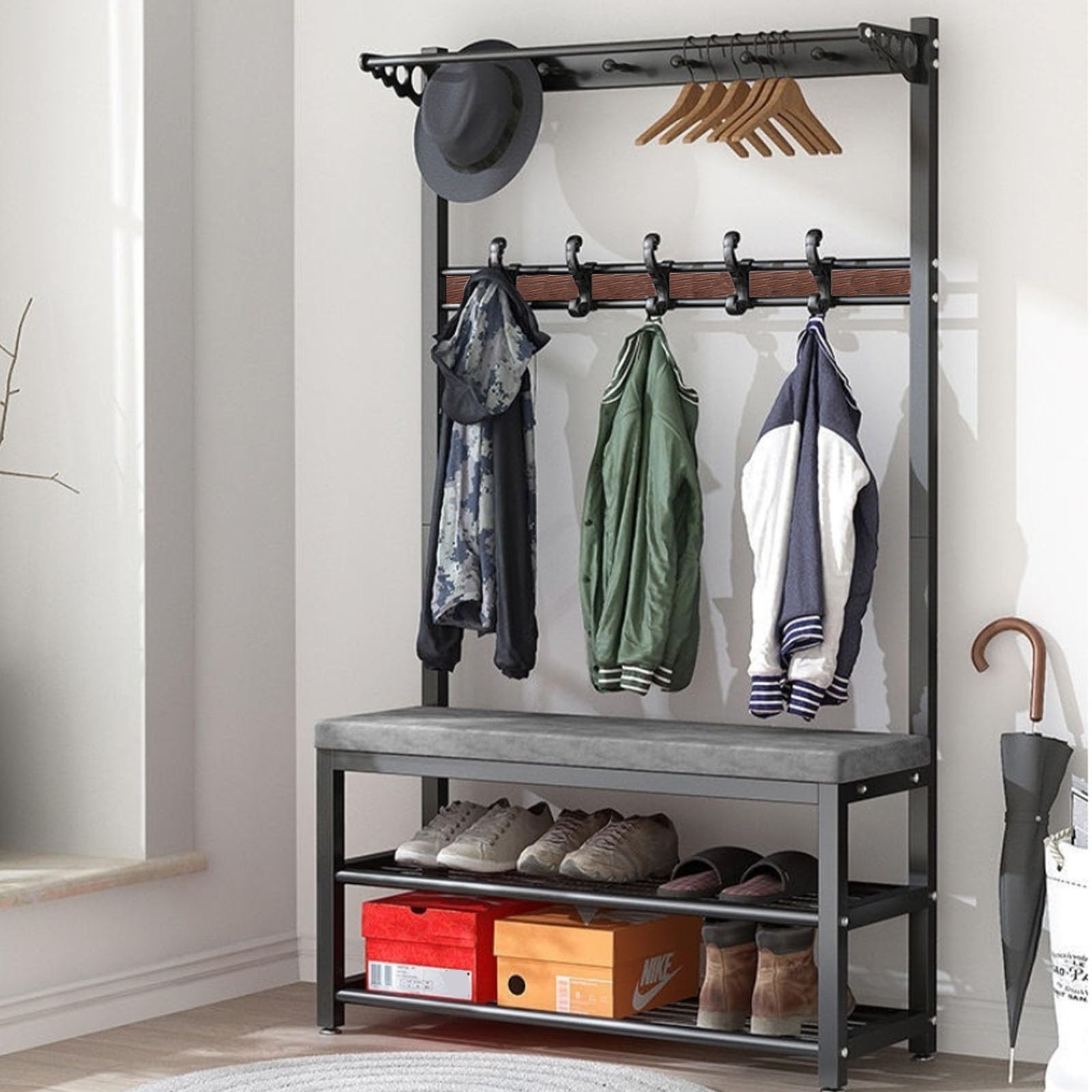 Meuble chaussures et vestiaire porte-manteau contre le désordre d'entrée