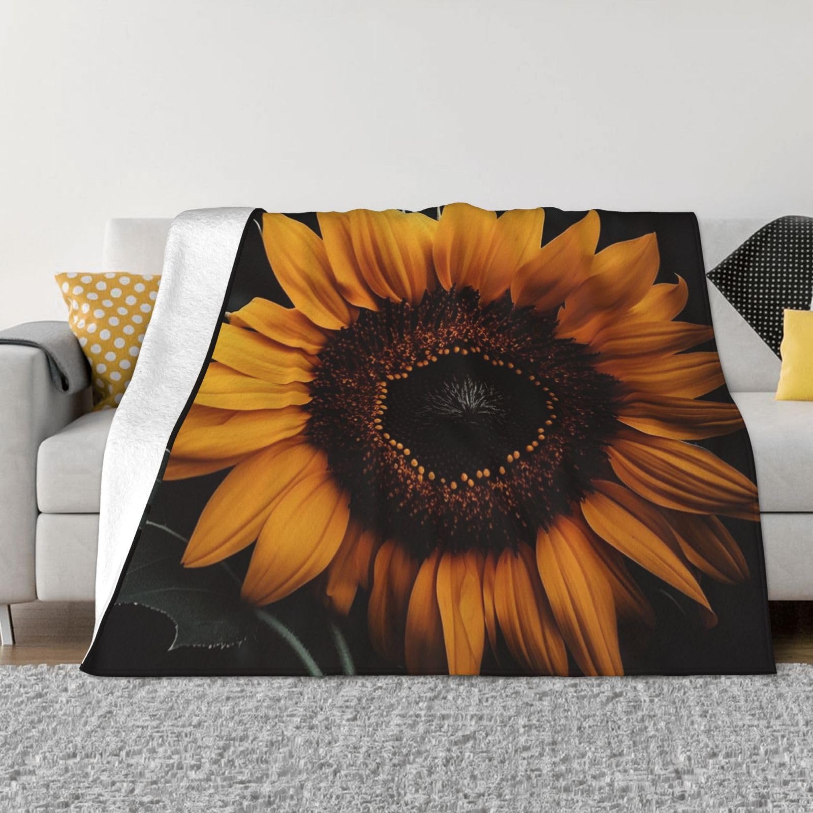 Couverture polaire A Sunflower plaid doux et chaud pour lit et canapé de salon 127x101 cm
