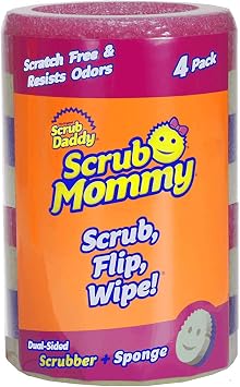 Scrub Daddy, Scrub Mommy - Dual Sided Sponge & Scrubber, Soft in Warm Water, Firm in Cold, FlexTexture, Deep Cleaning, Dishwasher Safe, Multipurpose, Scratch Free, Odor Resistant, Ergonomic, 4ct roll