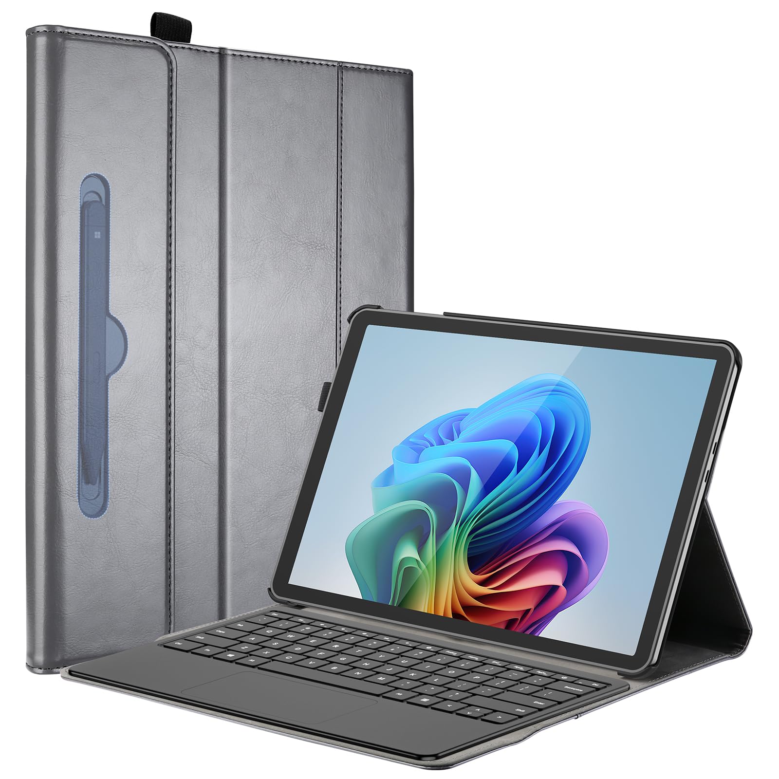 ProCase for Surface Pro 12 Inch Case (2025 Release), Multiple Angle Premium PU Leather Folio Business Stand Cover with Surface Pen Holder & Front Pocket, Compatible with Type Cover Keyboard -Grey