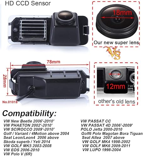 Miniatura 2 de 1280x720 Pixel Coche Cámara de Coche Reverse Parking Vista Trasera Vehículo Cámara Reemplazo para Passat CC Nuevo Escarabajo Phaeton Scirocco Golf