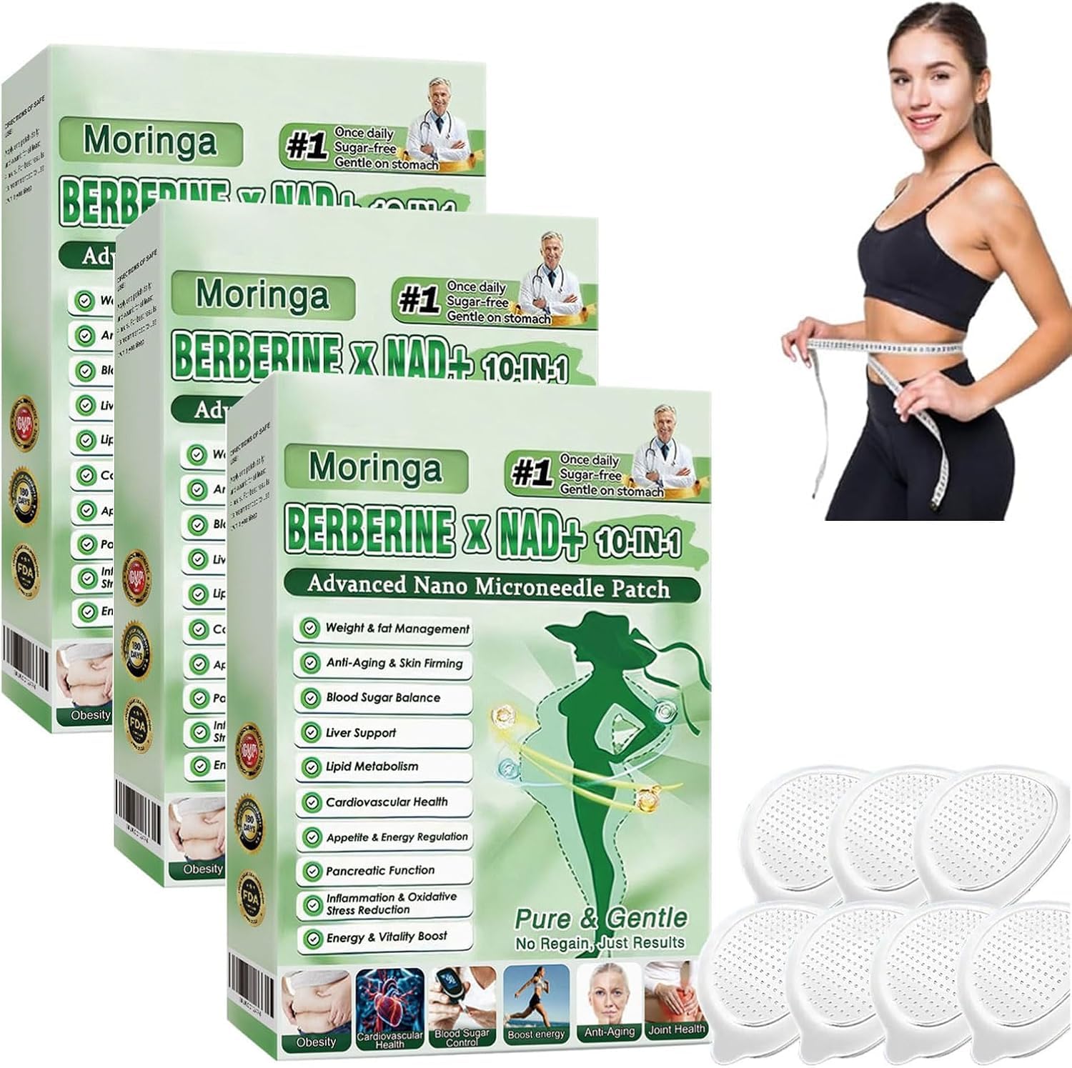New Nano Microdarts Moringa Berberine Patch,Moringa & Berberine Patches for Weight Management,10-in-1 Natural Berberine Patches for Women Men, Ultra-Thin Invisible Gentle Skin Formula (4 Pack) — view 8