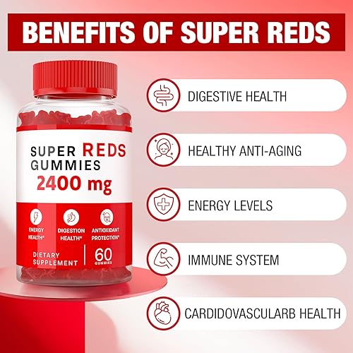 Miniatura 3 de Gomitas Super Reds, súper remolachas orgánicas de alta potencia, potentes antioxidantes y polifenoles, gomitas diarias para la salud digestiva,