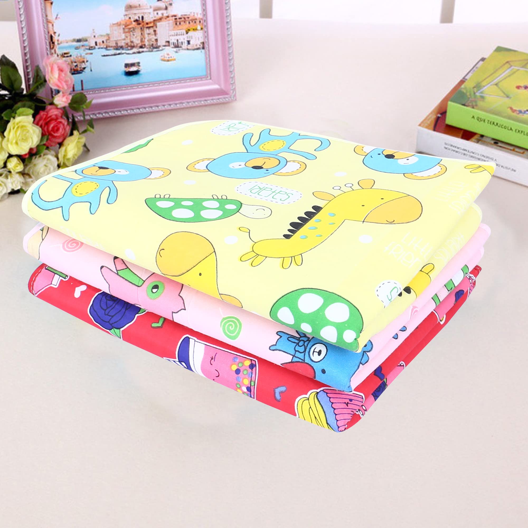 Sharma Clothing Changing Mat for Baby Plastic and Cotton Foam Cushioned Baby Waterproof Sheets Pack of 3 (Small 0 to 3 Month)