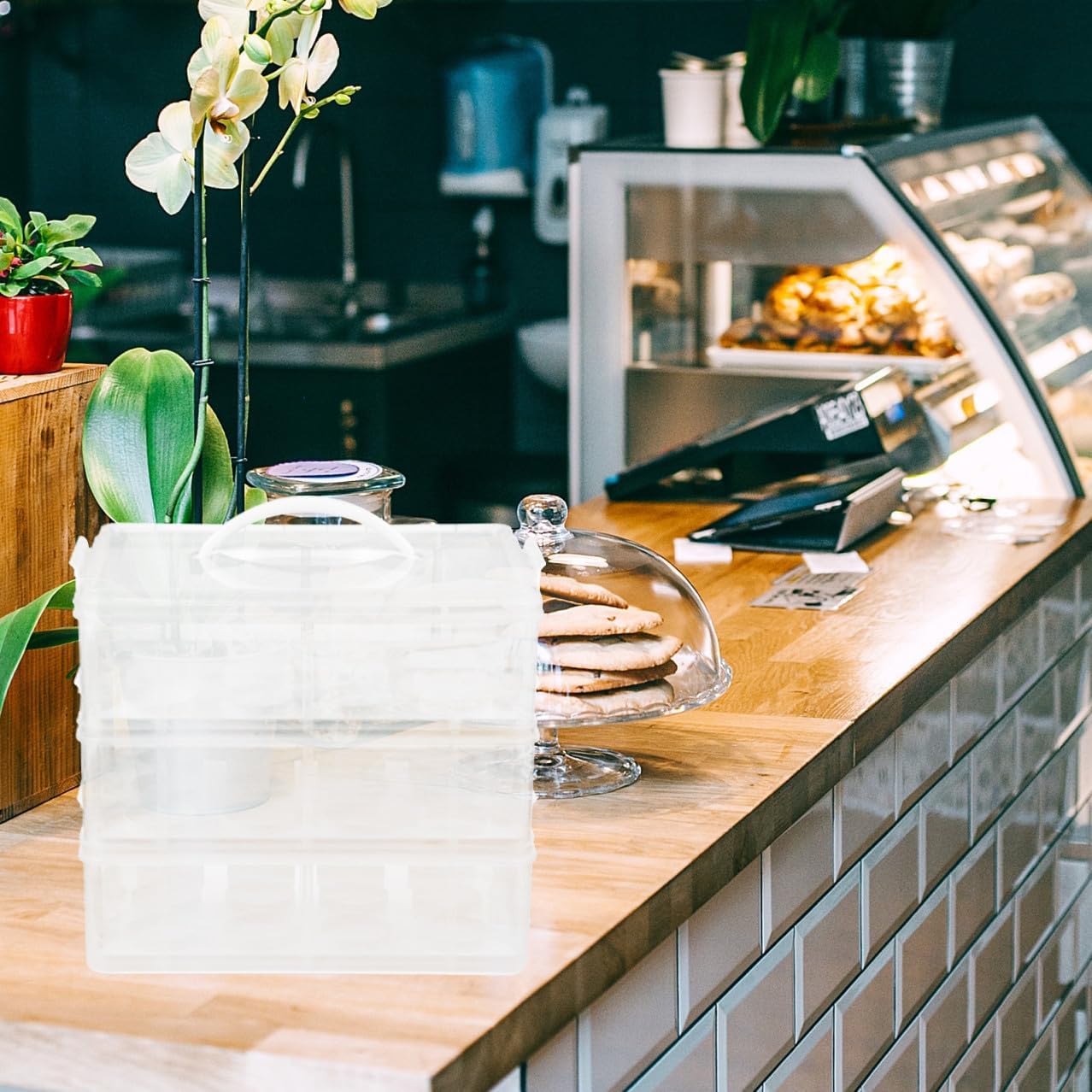 Unomor Portable 3-Tier Plastic Cupcake Carrier Handle for Muffins and Desserts for Parties and Events