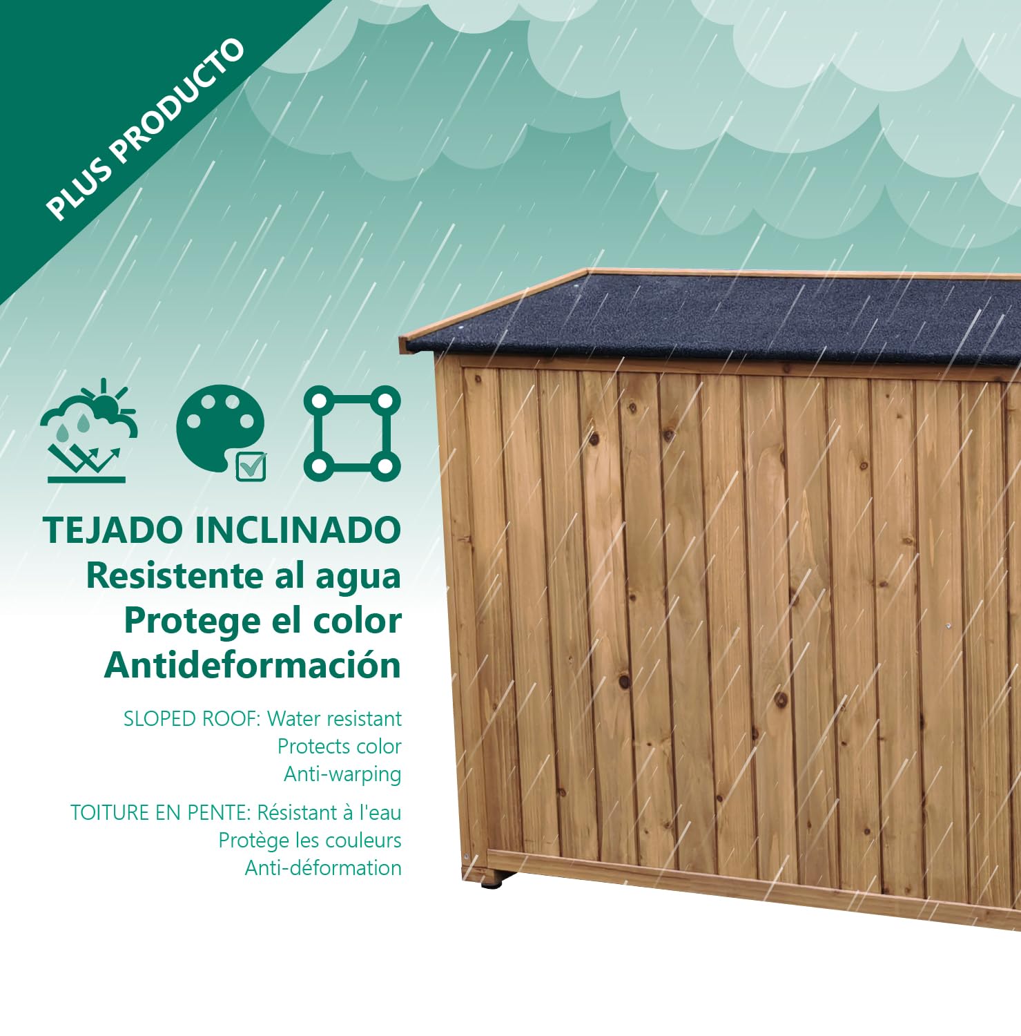 The Homeweeks Cobertizo Armario Jardín | IZELA | Madera Tratada Maciza 128 * 52 * 88cm | Armario Multiusos | Impermeable | para Almacenamiento de Herramientas y Accesorios de jardín
