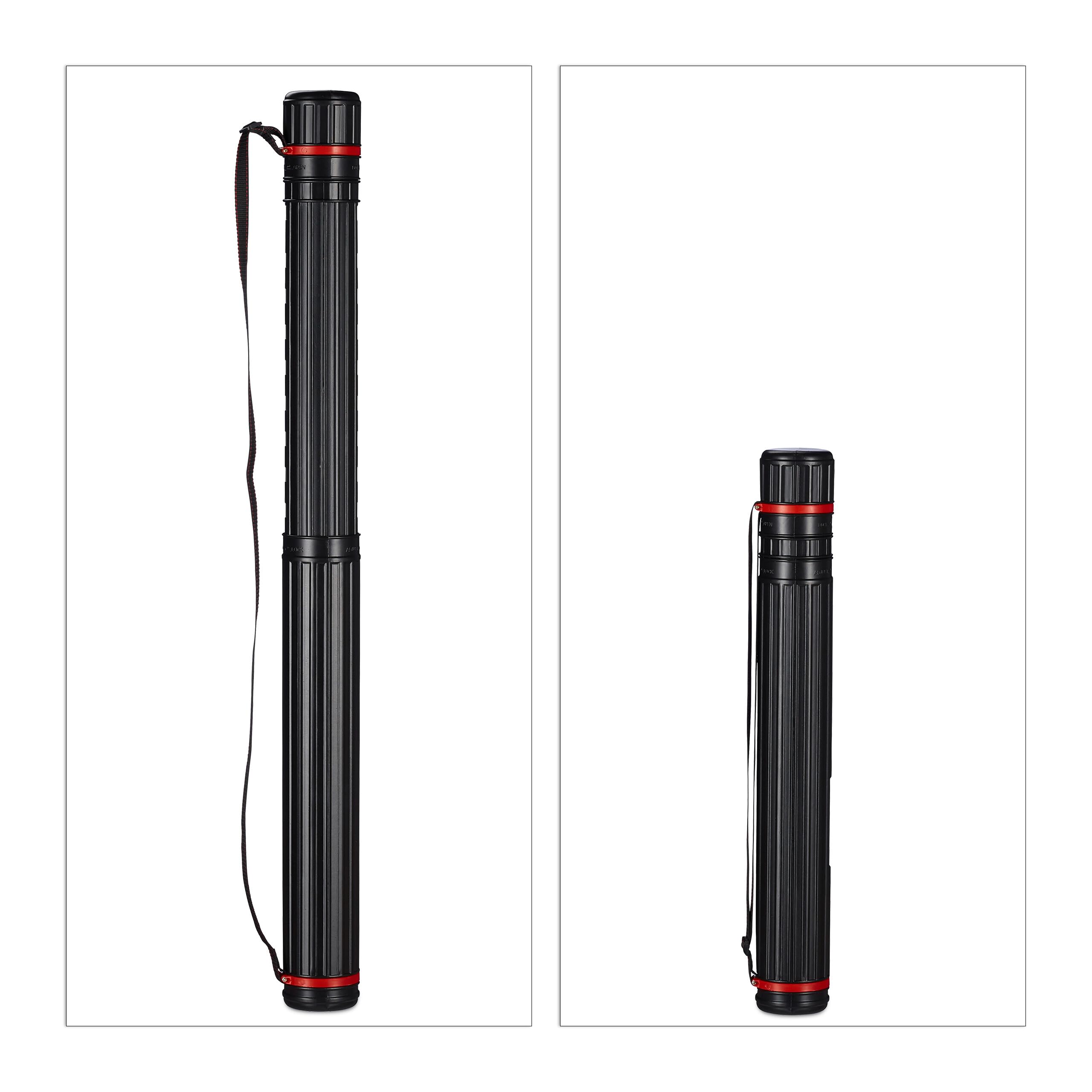 Relaxdays Posterrolle ausziehbar 2er Set, Transport v. Postern, Zeichnungen, 64-107 cm, Teleskopposterrolle, schwarz/rot