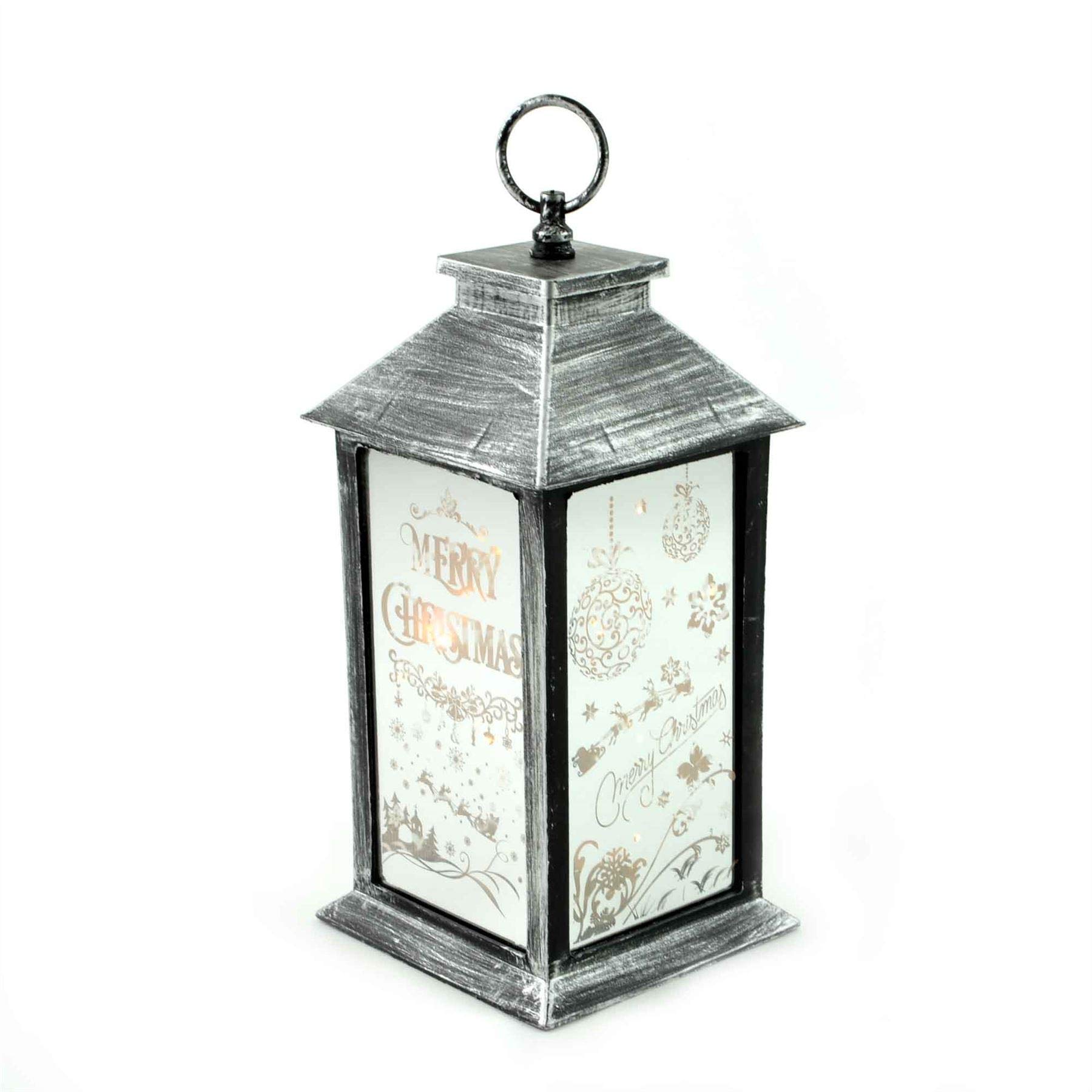 Lights Up LED Christmas Lantern Rustic Silver PVC Warm White Xmas Home Decorations Gifts