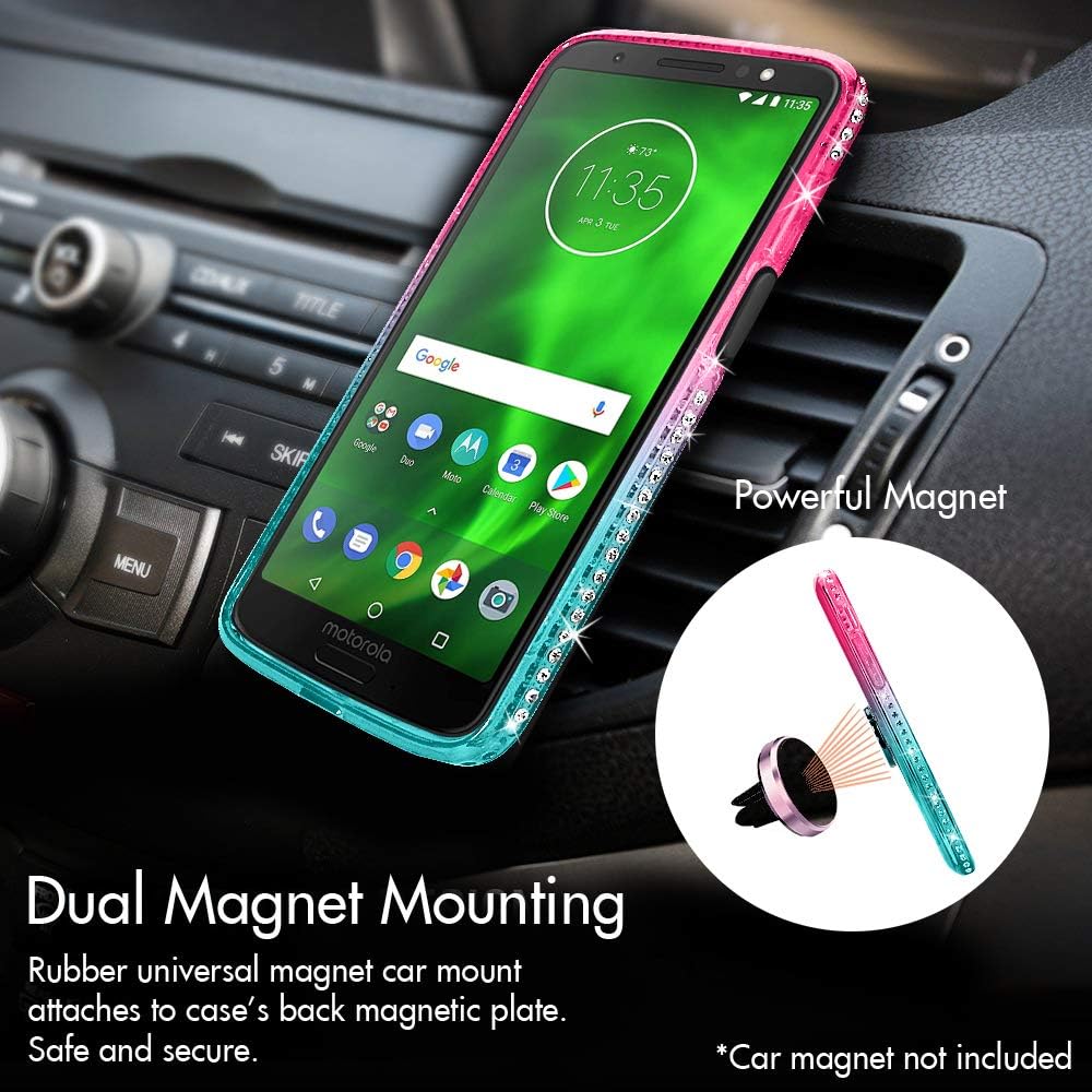 Silverback Moto G6 Case, Moving Liquid Holographic Sparkle Glitter Case with Kickstand, Bling Diamond Bumper W/Ring Slim Protective Motorola Moto G6 Case for Girls Women -Green