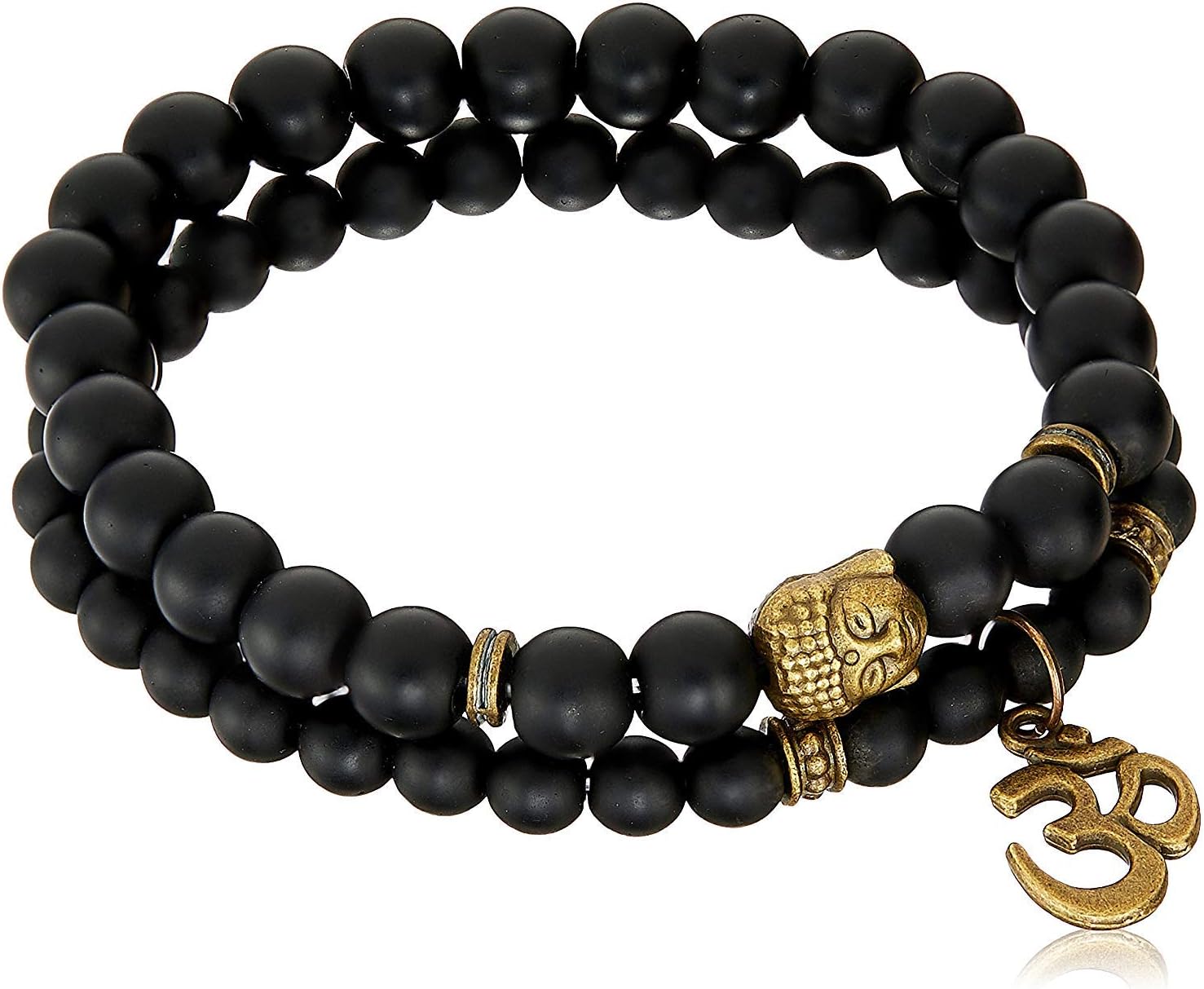 Young & Forever Valentine Gift D'Vine Set of 2 Yoga & Meditation OM Charm Bracelet Buddha Crystal Bracelet for Women Black Bracelet for Men Beaded Bracelet