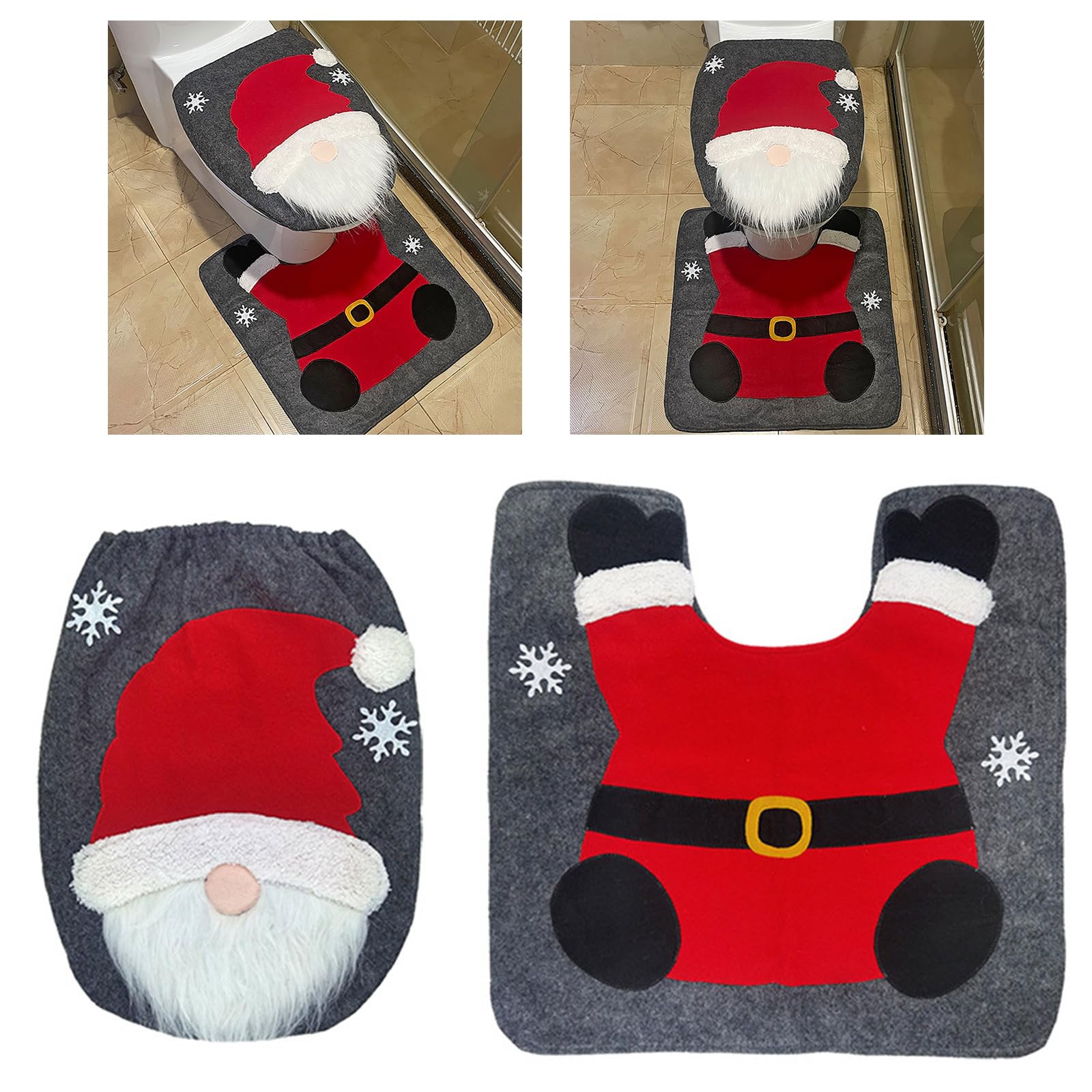 Christmas Gnome Toilet Cover Floor Mat Set Festive Bathroom Decoration and Gift Supplies Holiday Holiday Decoration Bathroom Decoration