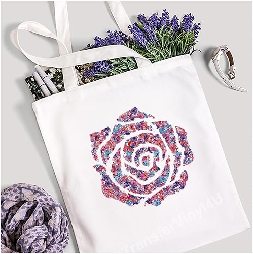 Miniatura 3 de SparklePrint - Vinilo de transferencia de calor con estampado floral (flores de caleidoscopio, 13.5 pulgadas x 3 yardas), vinilo impreso con flores,