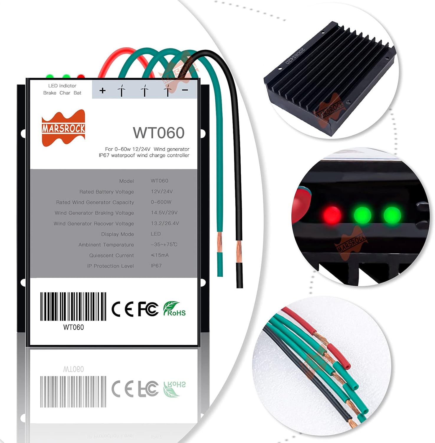 LED indicators on Marsrock WT060 Wind Turbine Generator Controller