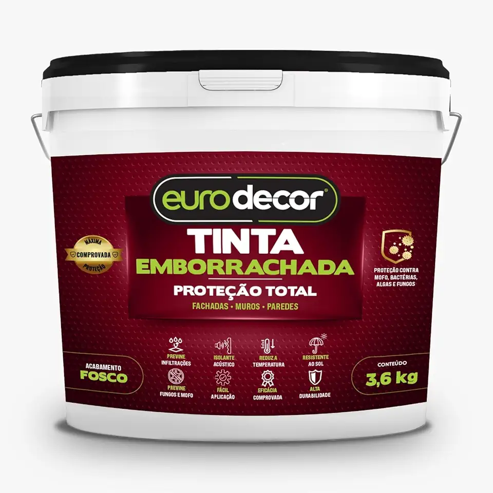 Tinta Emborrachada Elástica 3,6kg - Proteção de Fachadas e Paredes Externas - Cobre Microfissuras - Acabamento Fosco - Cor Platina