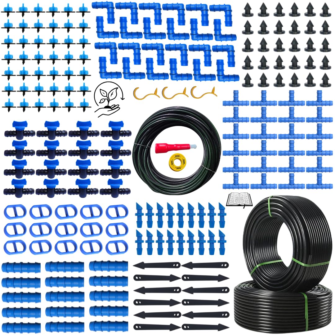 FARMER GIRL®-Plants Drip Irrigation Kit Watering Pipe Kit for Home Garden Lawn Farming & Agriculture Manual DIY System Purposes Water flow controlling Blue drippers.(10 Plants Drip Kit)-image-11