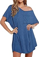Ekouaer Women's Cotton V-Neck T-Shirt Nightgown - Comfy Casual Sleepshirt Boyfriend Style Lounge Dress
