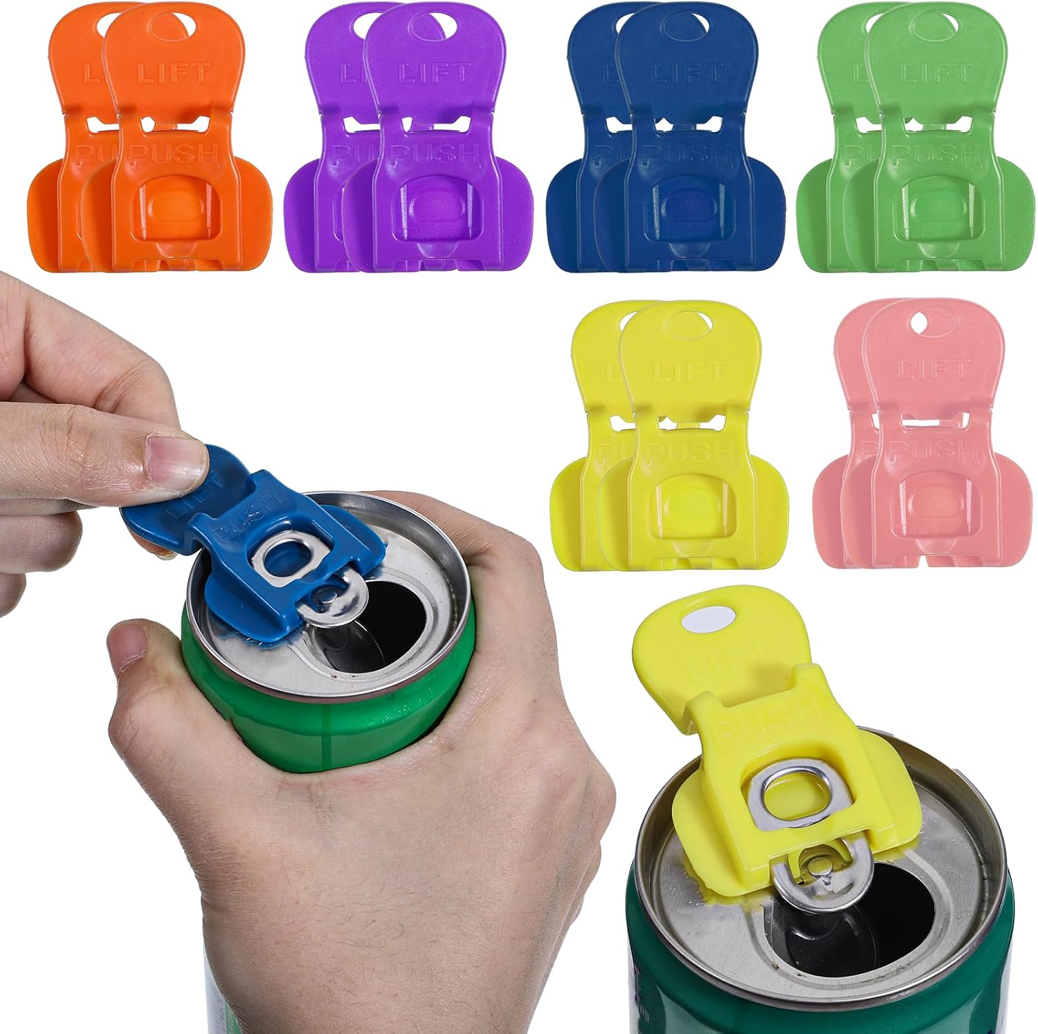 12 PCS Easy Tab Opener & Drink Protector, 6 Colors Sealing Simple Plastic Bottle Opener Complete Cover Easy Tab Opener Drink Cans Protector Cap for Soda Beer Aluminum Beverage