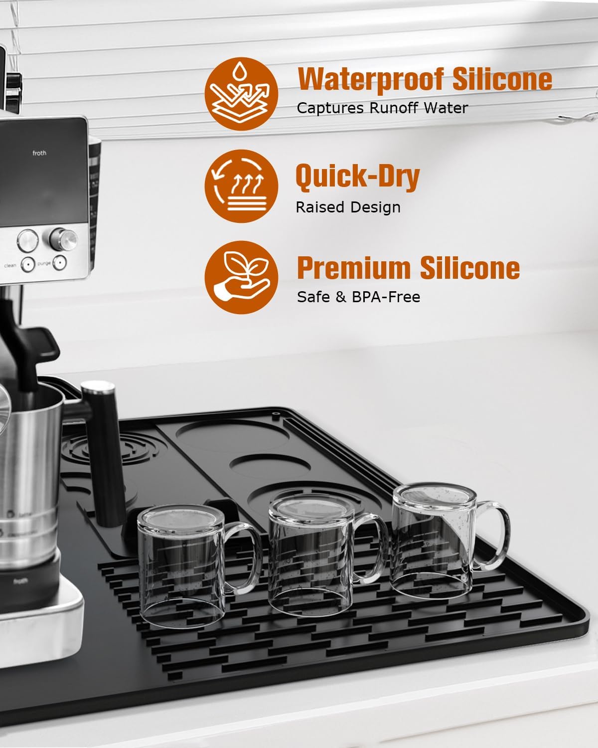 Silicone Coffee Maker Mat for Ninja Luxe Espresso Coffee Machine ES601/ES701 & Suitable for Breville Barista Express & Delonghi - 23