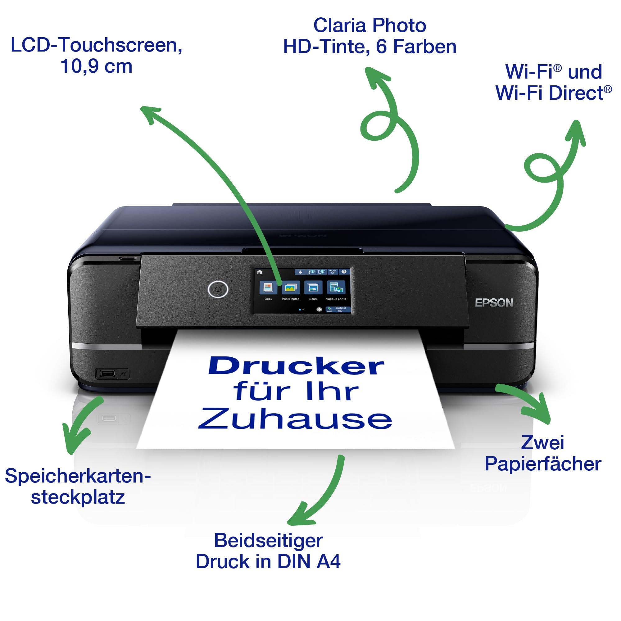 Epson Expression Photo XP-970 3-in-1 Tintenstrahl-Multifunktionsgerät Drucker (Scanner, Kopierer, WiFi, Ethernet, Duplex, 10,9 cm Touchscreen, Einzelpatronen, 6 Farben, DIN A3) schwarz