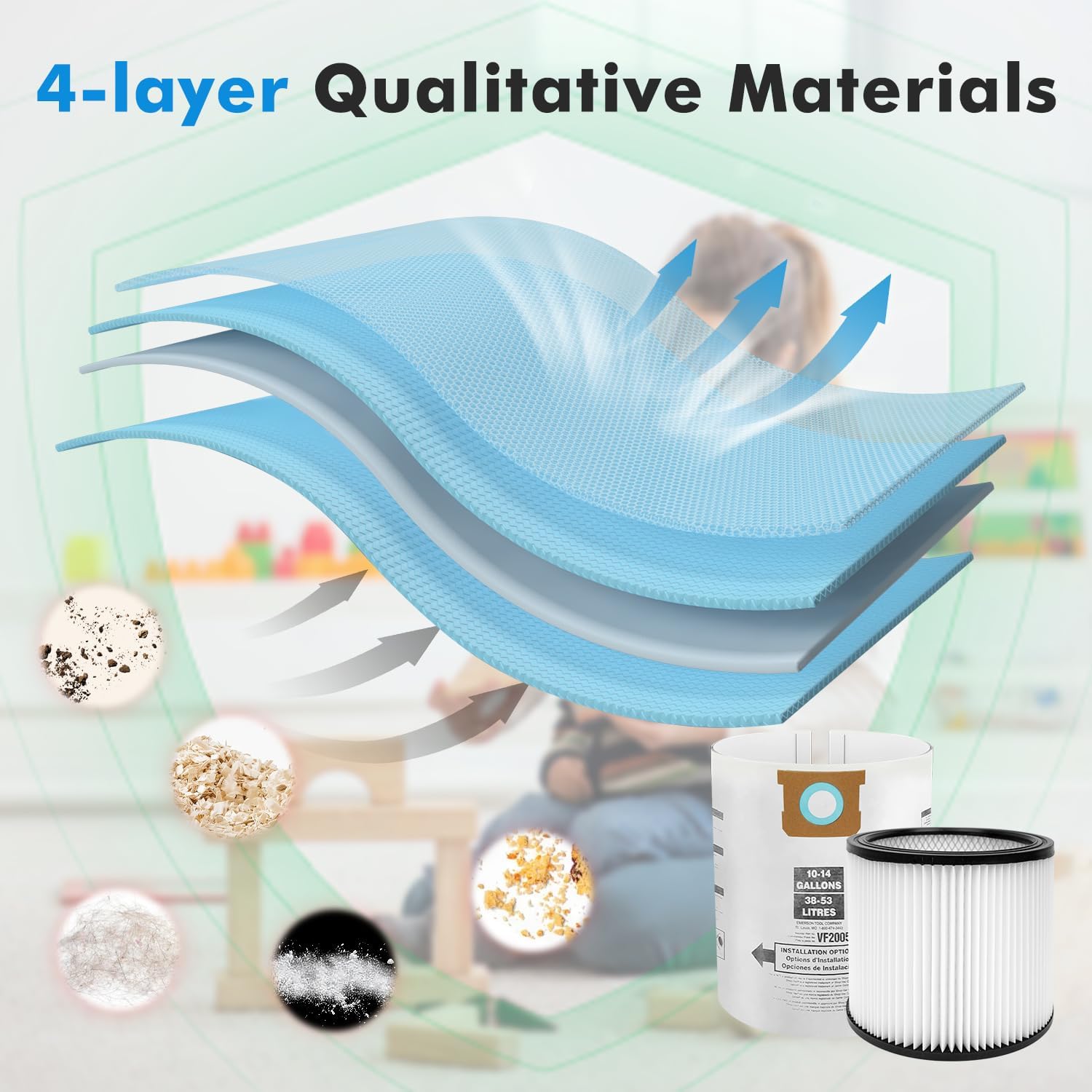 LAMPTOP 12 Pack Disposable Replacement 10-14 Gallon Vacuum Cleaner Filter kits, For shop vacuum, For dewalt, For stanley, For craftsman, For vacmaster, Some Other 10-14 Gallon Vacuum Cleaner