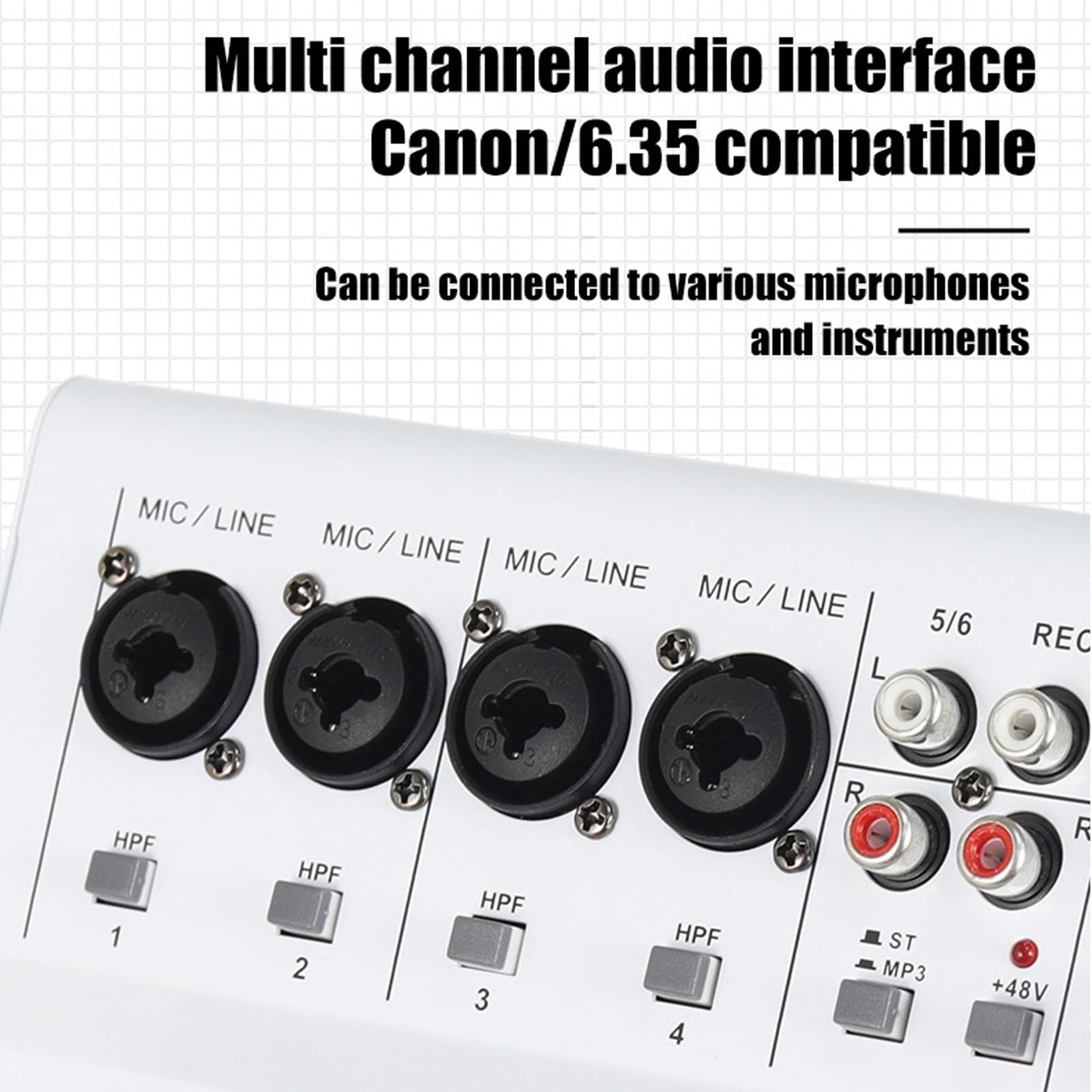 Jectse Mini Mikser Audio DJ z 6 Kompaktowymi Przenośnymi Konstrukcjami do Transmisji na żywo, Nagrywania w Studiu Karaoke i Materiałów Metalowych (WHITE)