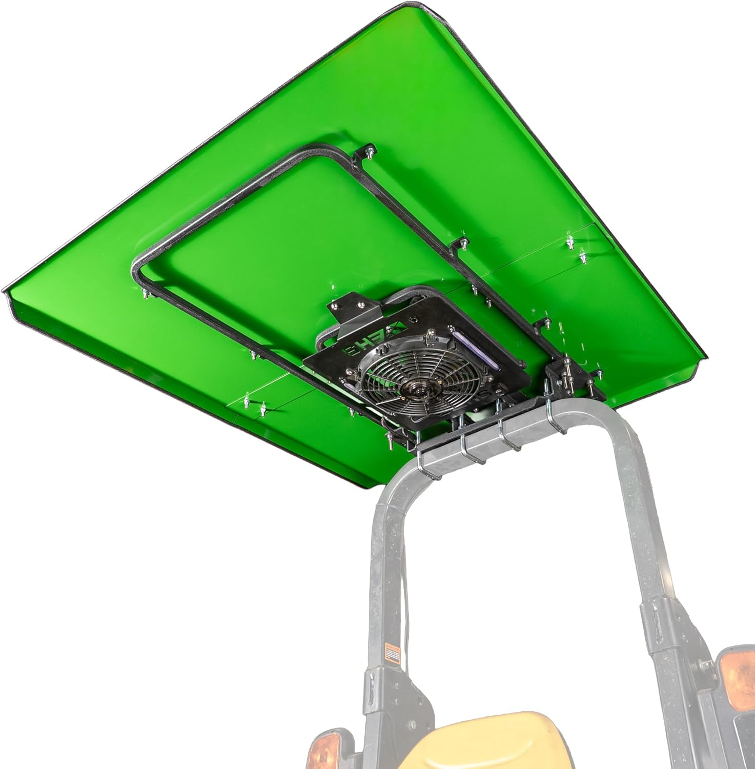 Heavy-Duty Tractor Canopy with 12V Cooling Fan – USA Made Steel ROPS Sun Shade (44” x 52”) – Universal Fit for 2x2 & 3x3 ROPS – Includes LED Fan & Mounting Frame (Green)