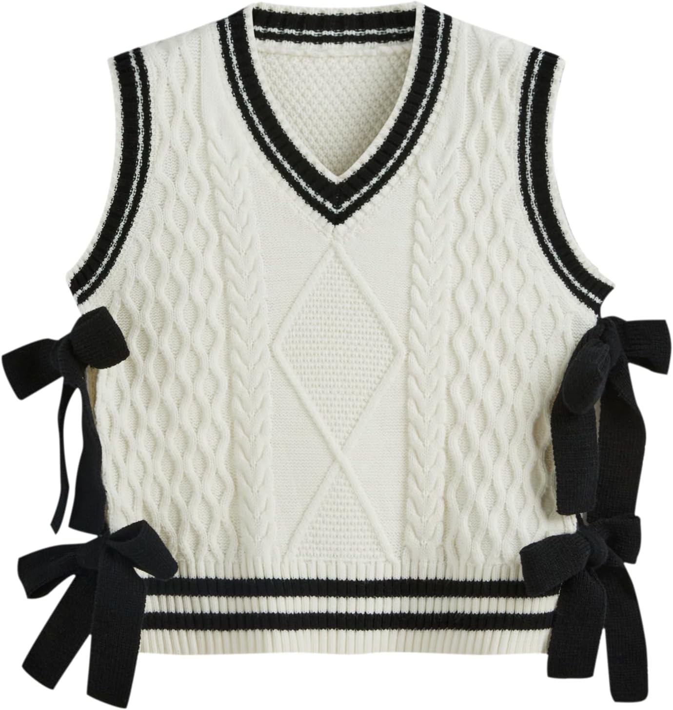 CIDER V-Neck Solid Bowknot Knitted Vest