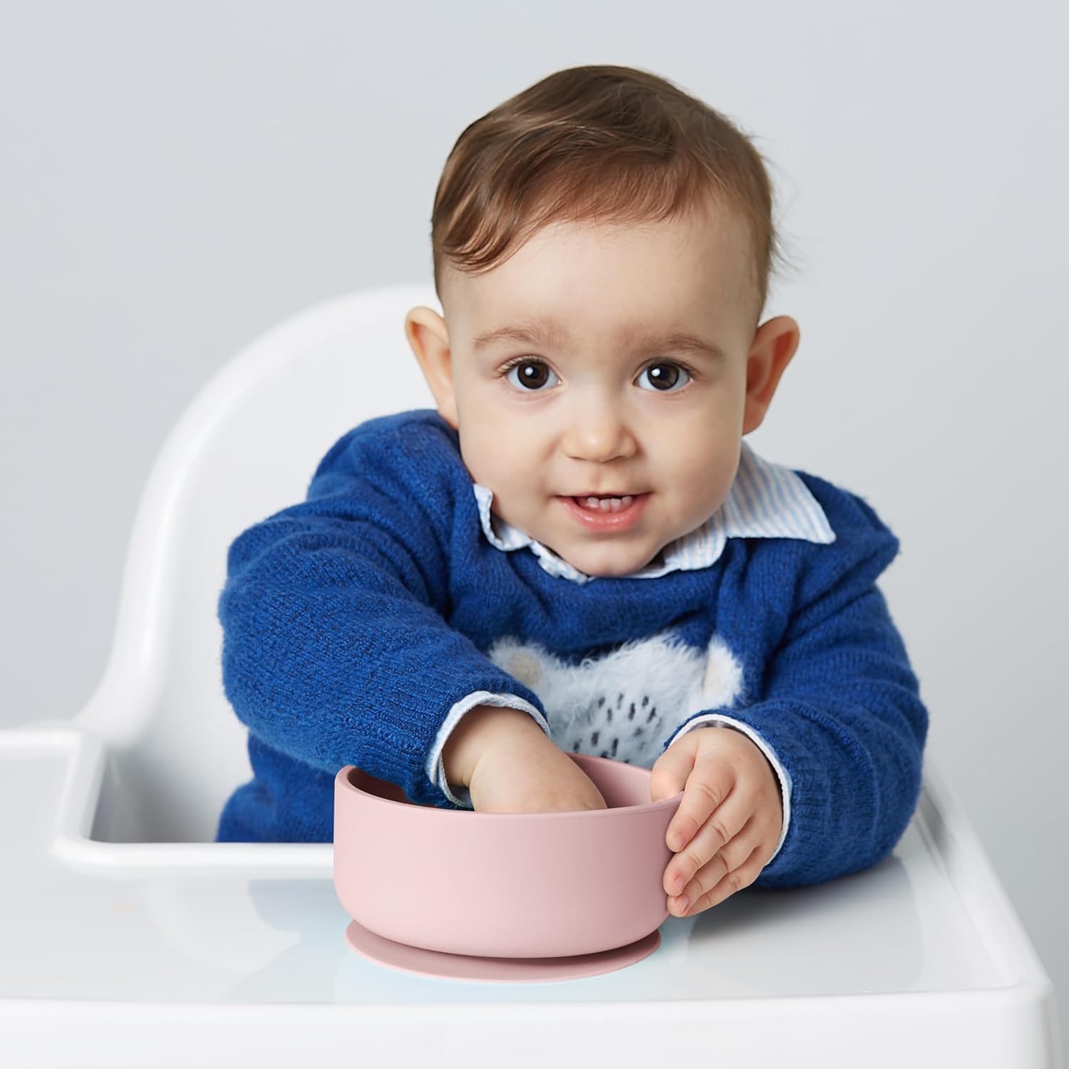 Navik | Silicone baby bowls with suction | toddler bowls | baby bowls with lids | pink and beige, Regular