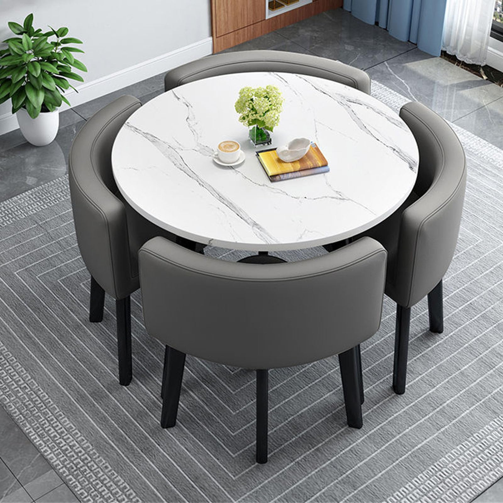 Modern Office Conference Table Set with 4 Chairs Small Meeting Room Furniture Round Reception Table for Office Simple Kitchen Dining Table for 4 People 80cm Compact Design for Meetings and N