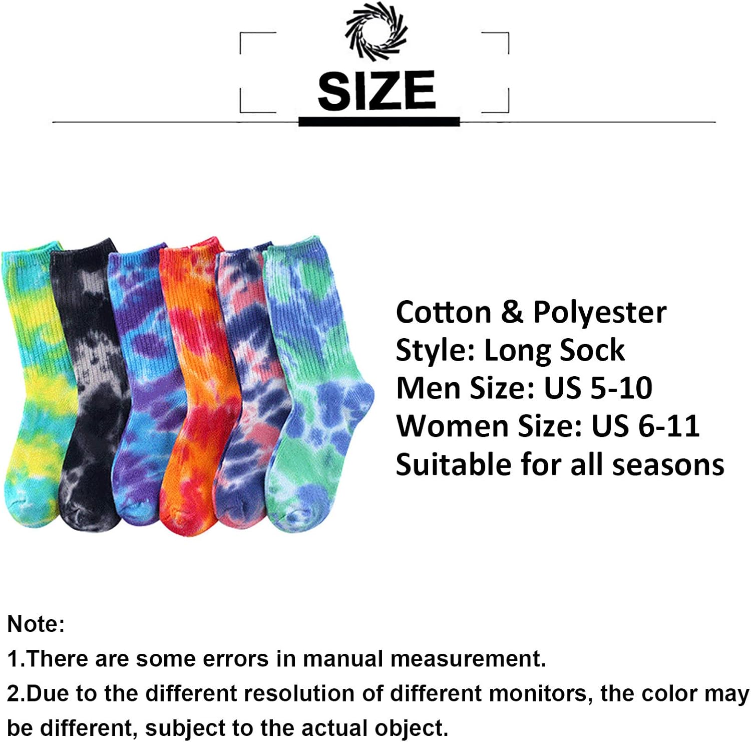 Forwe 6 Pairs Casual Tie-dye Soft Cotton Crew Socks Cushion Novelty Funny Athletic Socks - Image 6