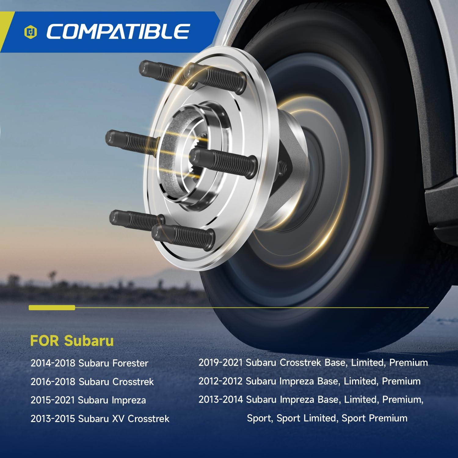 Vextone 512518 2pcs Rear Wheel Bearing Hub Assembly Compatible with 2014-2018 Subaru Forester/2016-2021 Crosstrek/2012-2021 Impreza/2013-2015 Subaru XV Crosstrek 5 Lugs w/ABS 28473FL021