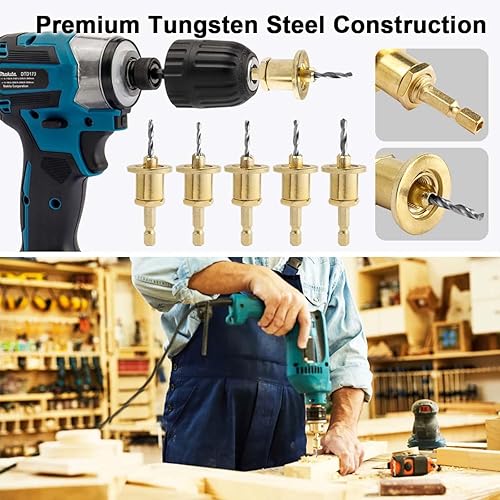 Miniatura 6 de Juego de 5 brocas avellanadoras de vástago hexagonal de 14 de pulgada, juego de brocas avellanadoras ajustables con tope de profundidad, broca de