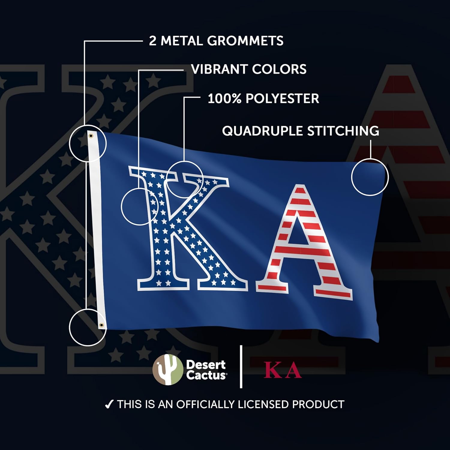 Desert Cactus Kappa Alpha Fraternity Flag - Greek Banner, Large 3x5 feet - for Decor, Events, and KA and The Order Pride Display (USA)